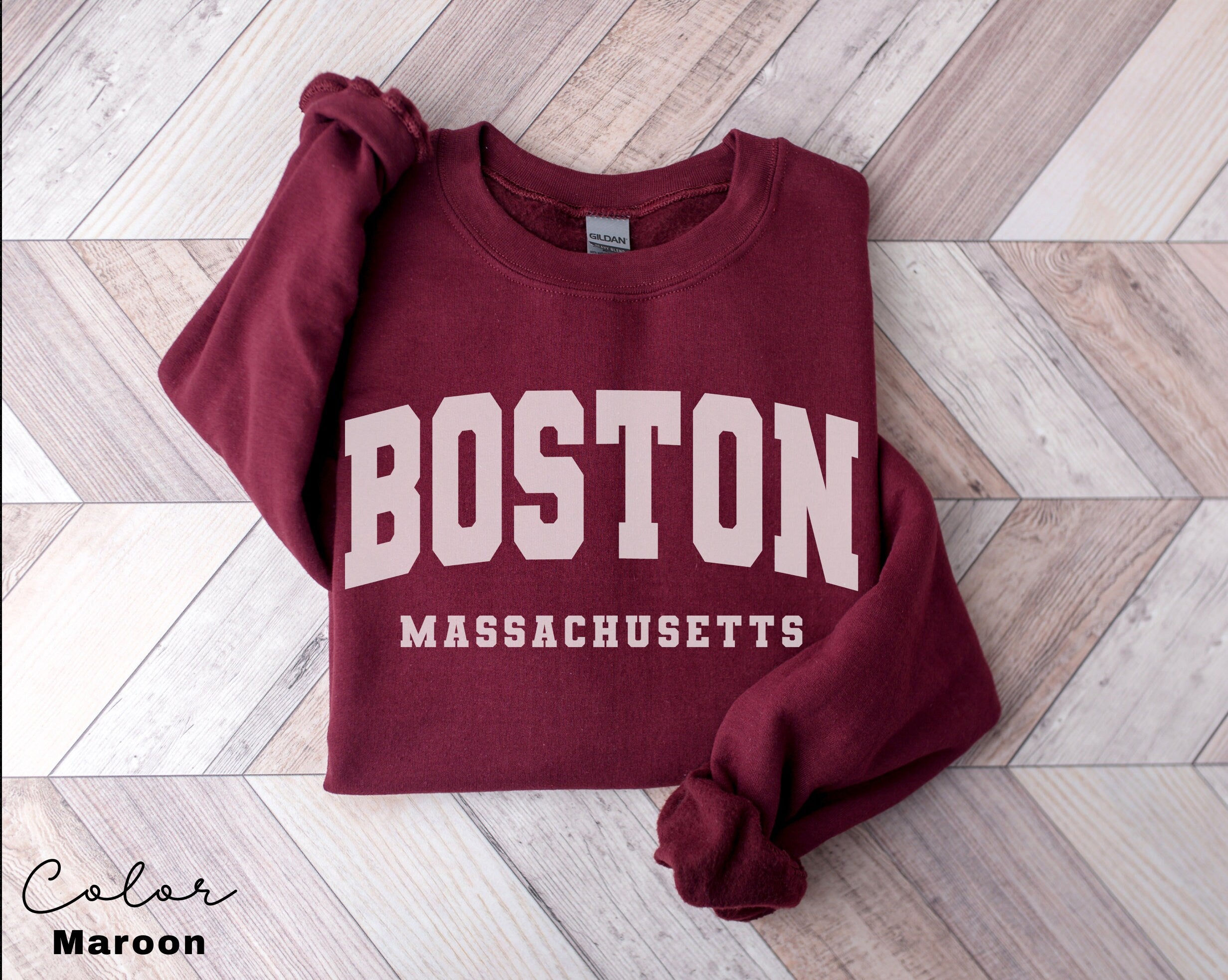 Preppy Boston Sweatshirt, Boston Pullover, Vintage Varsity Aesthetic, Trendy Travel Destination Gift, Boston Massachusetts Sweatshirt,
