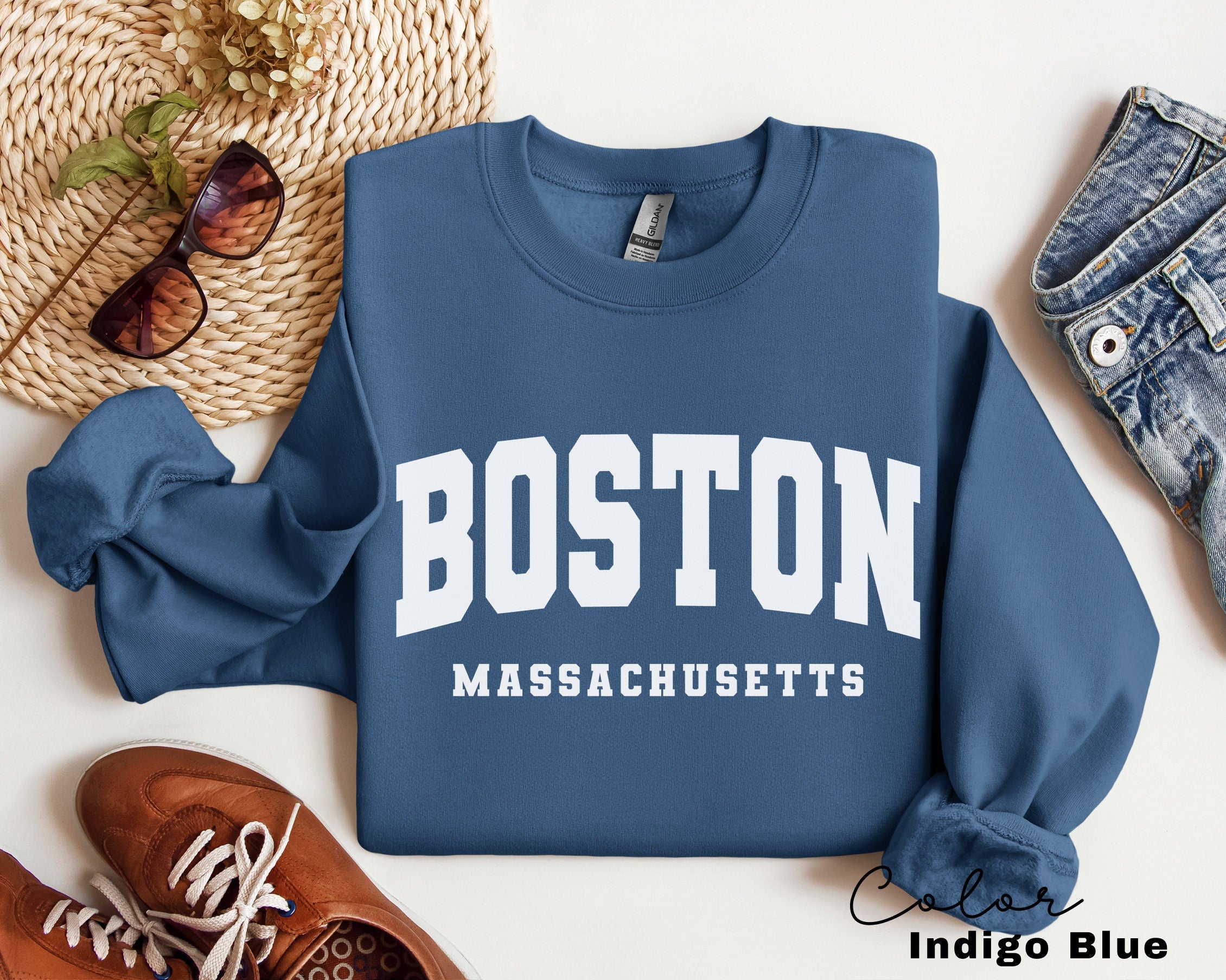 Preppy Boston Sweatshirt, Boston Pullover, Vintage Varsity Aesthetic, Trendy Travel Destination Gift, Boston Massachusetts Sweatshirt,