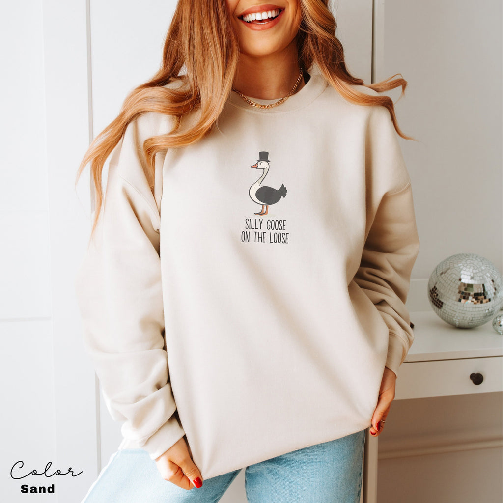Silly Goose on the Loose Sweatshirt, Funny Goose Outfit, Goose Lover Tee, Goose Couple Clothing, Sarcastic Goose Gifts, Animal Sweatshirt,