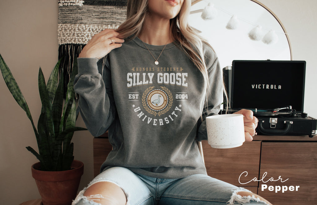 Silly Goose University Crewneck Sweatshirt Unisex Silly Goose Comfort Colors Sweatshirt Funny College Student Graduate School Gift