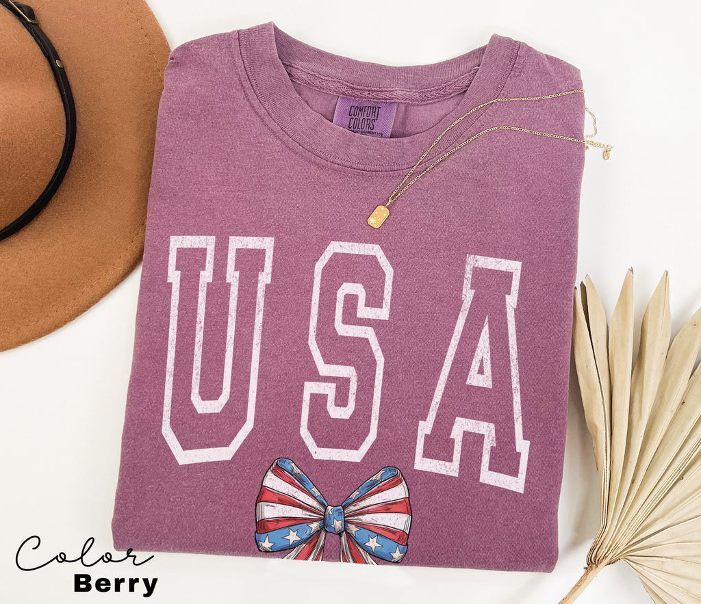 USA Flag Shirt 4th of July Shirt Big USA Tshirt Bow Comfort Colors Usa Flag Tee Usa Comfort Colors Tee Usa Shirt Gift