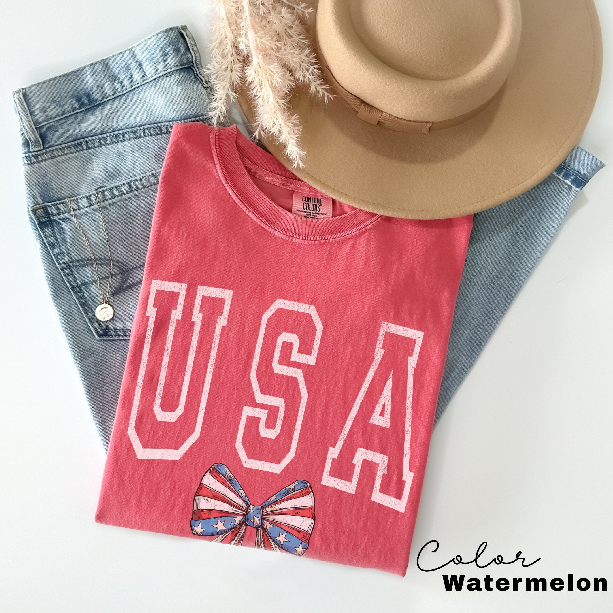 USA Flag Shirt 4th of July Shirt Big USA Tshirt Bow Comfort Colors Usa Flag Tee Usa Comfort Colors Tee Usa Shirt Gift