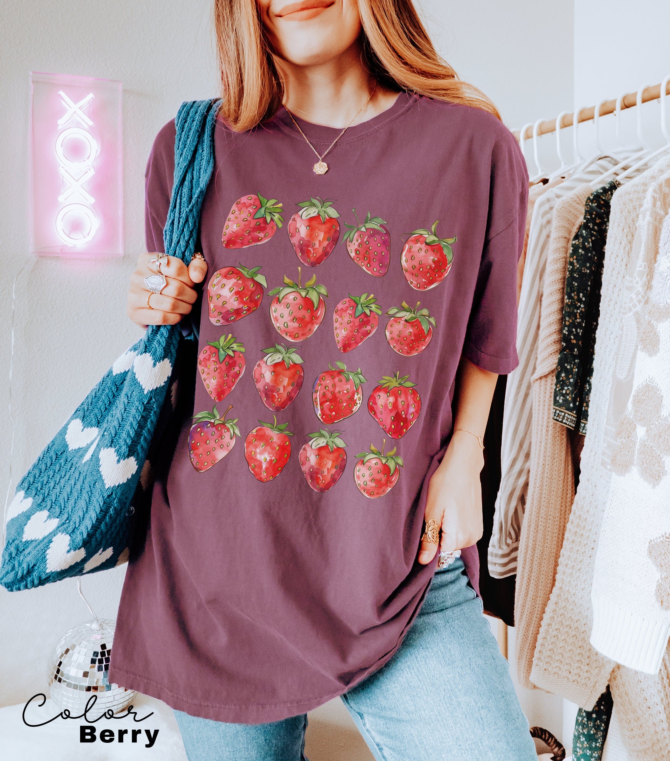 Summer Strawberry Shirt, Fruit Shirt, Cottagecore Berries Tshirt, Strawberry Aesthetic, Botanical Garden, Beach Vacation, Cute Tropical Tee