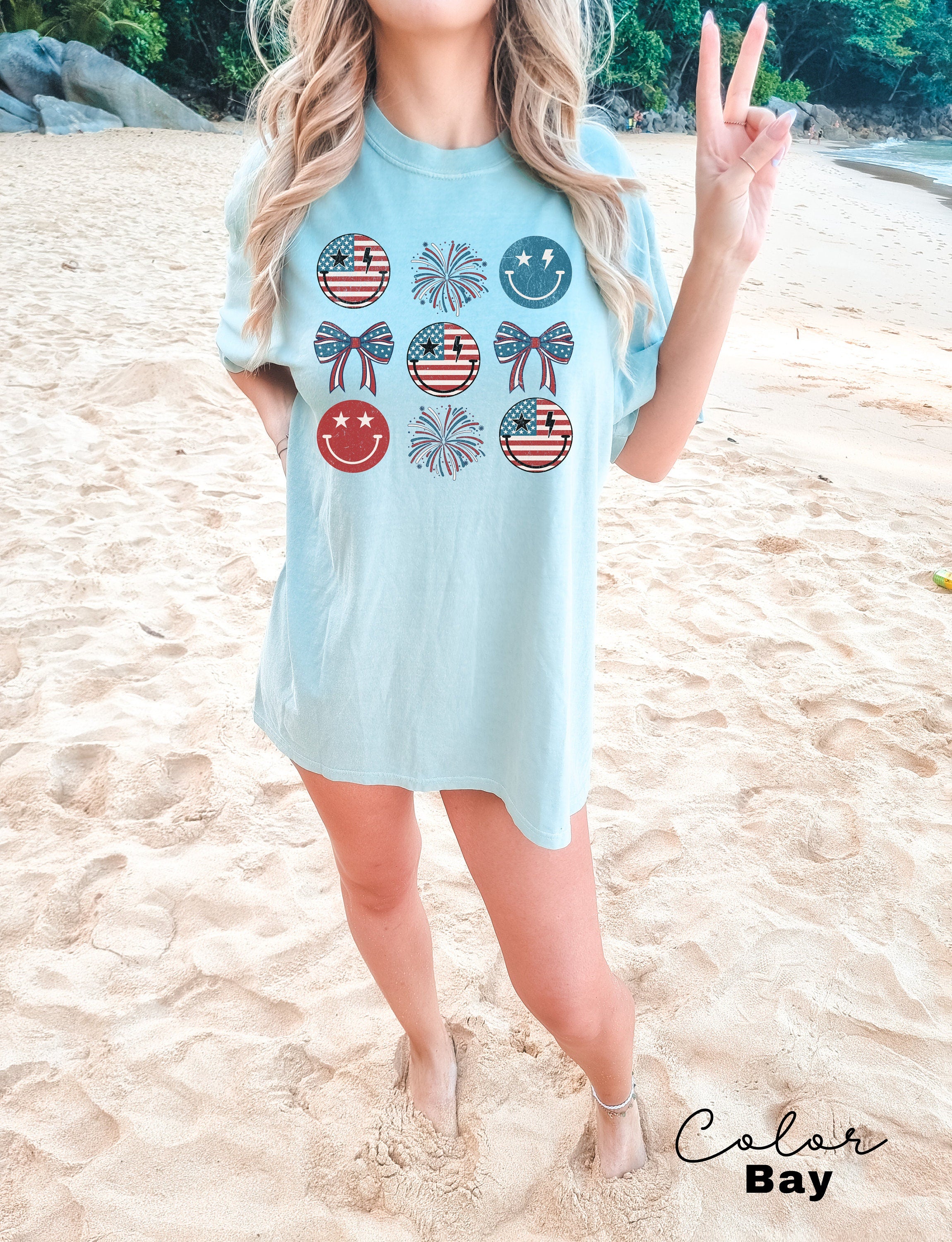 Retro Smiley Flag USA Shirt, Comfort Colors, Fourth of July Tee, 4th of July Smiley Face, Oversized Tshirt, Women Patriotic Shirts, Fourth