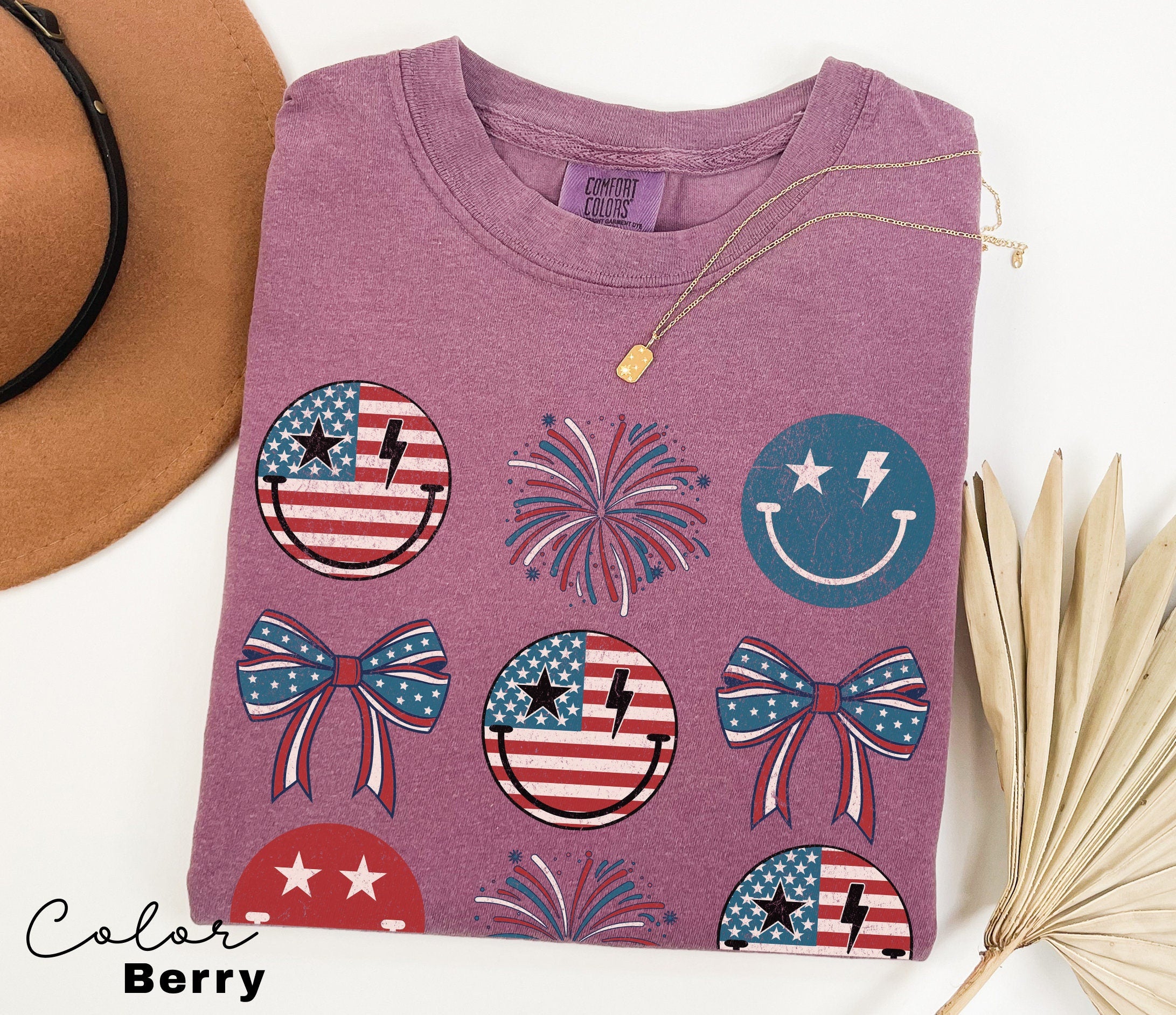 Retro Smiley Flag USA Shirt, Comfort Colors, Fourth of July Tee, 4th of July Smiley Face, Oversized Tshirt, Women Patriotic Shirts, Fourth