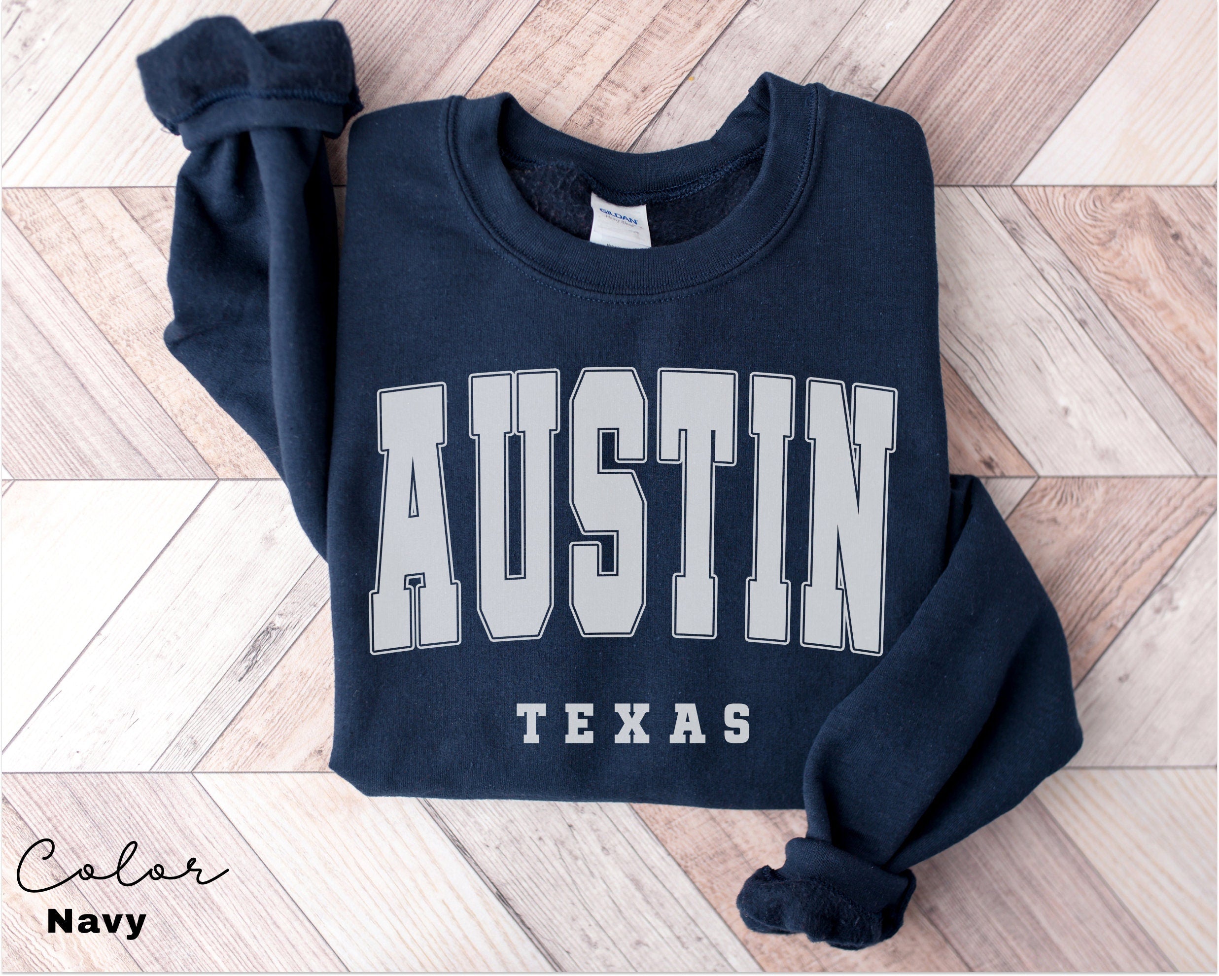 Austin Texas City Sweatshirt, Austin Pullover, Vintage Varsity Aesthetic, Travel Destination, Unisex Crewneck, College Style, Gift for Her