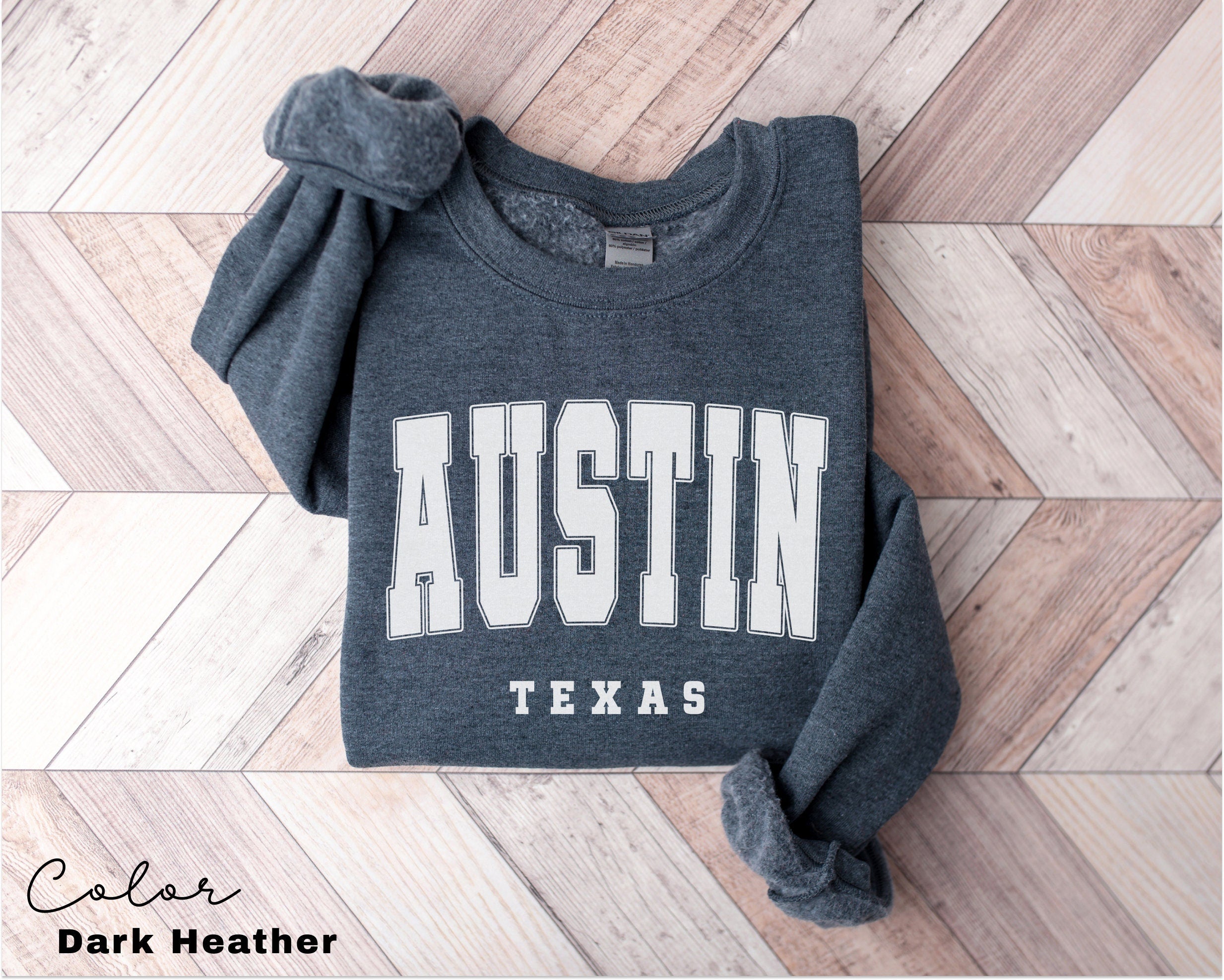 Austin Texas City Sweatshirt, Austin Pullover, Vintage Varsity Aesthetic, Travel Destination, Unisex Crewneck, College Style, Gift for Her