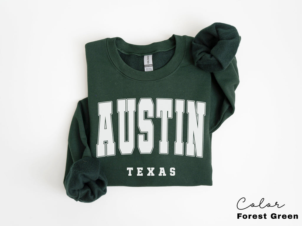 Austin Texas City Sweatshirt, Austin Pullover, Vintage Varsity Aesthetic, Travel Destination, Unisex Crewneck, College Style, Gift for Her