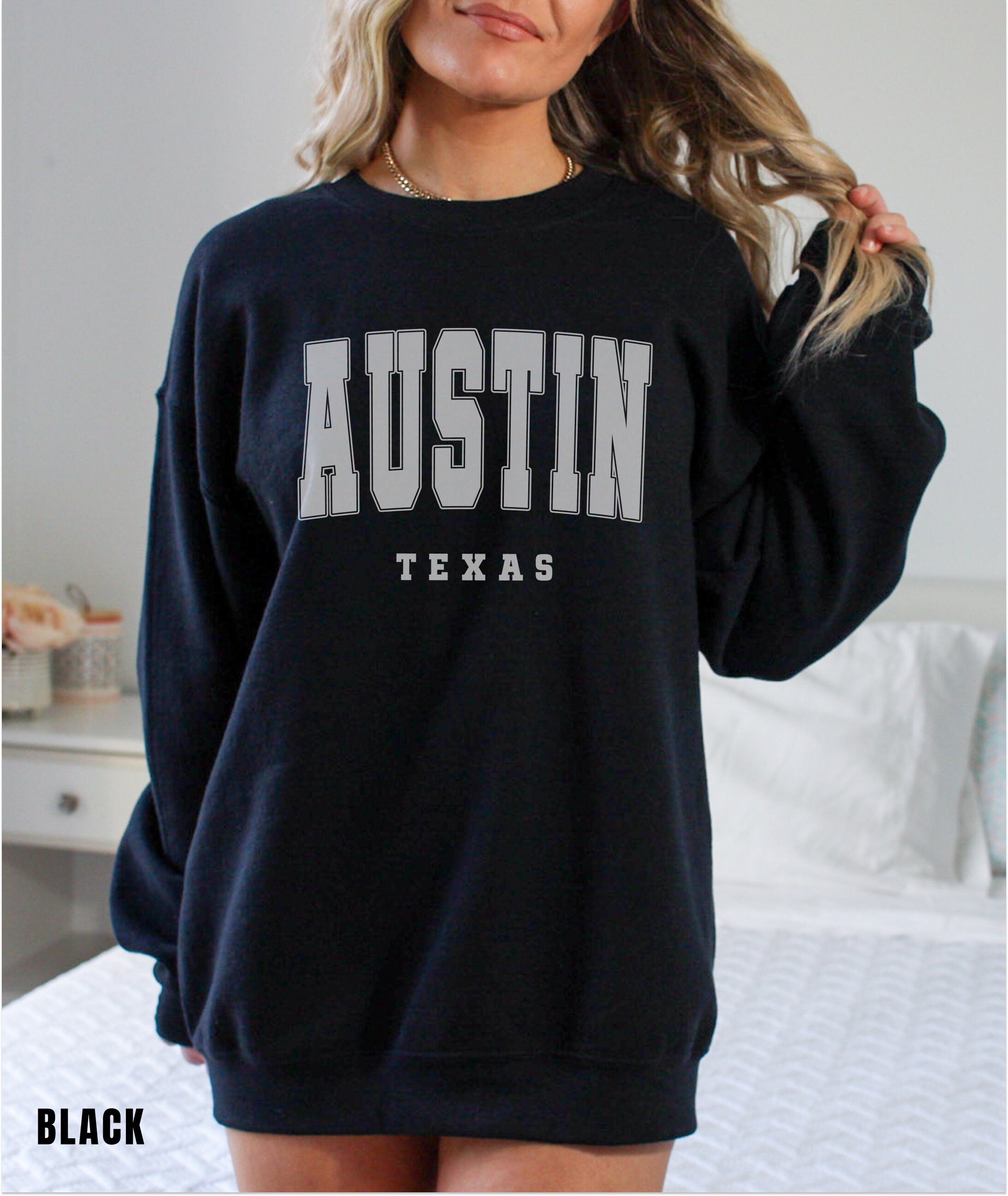 Austin Texas City Sweatshirt, Austin Pullover, Vintage Varsity Aesthetic, Travel Destination, Unisex Crewneck, College Style, Gift for Her
