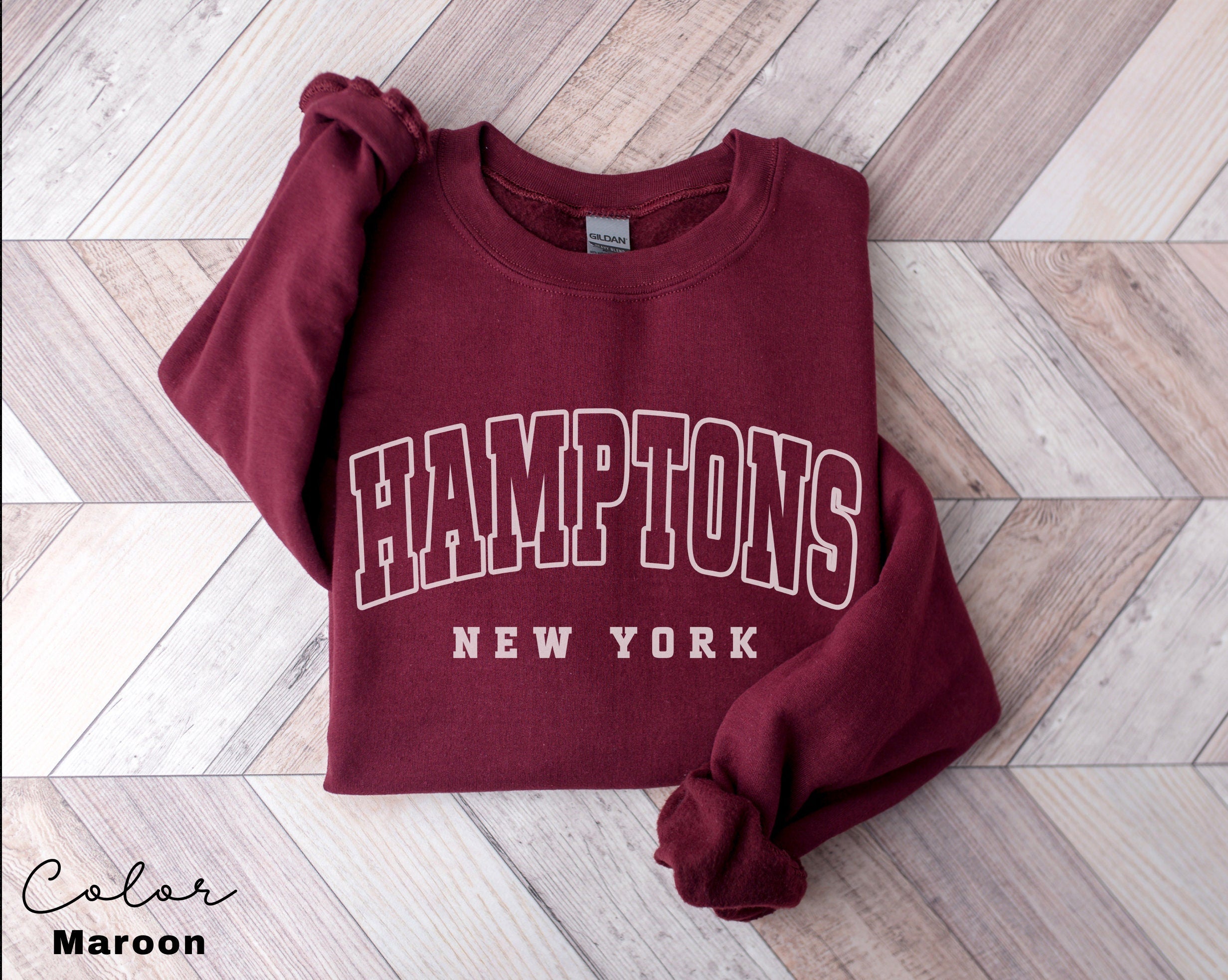 Hamptons City Sweatshirt, New York Pullover, Vintage Varsity Aesthetic, Trendy Travel Destination Gift, Unisex Crewneck Sweatshirt