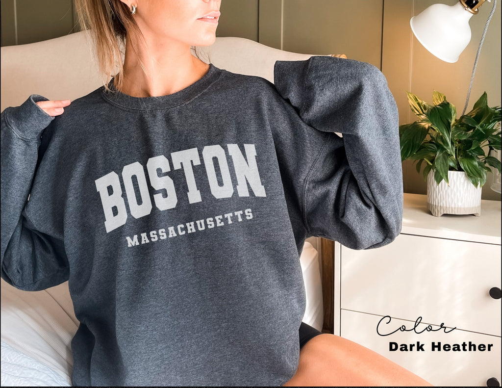 Preppy Boston Sweatshirt, Boston Pullover, Vintage Varsity Aesthetic, Trendy Travel Destination Gift, Boston Massachusetts Sweatshirt,
