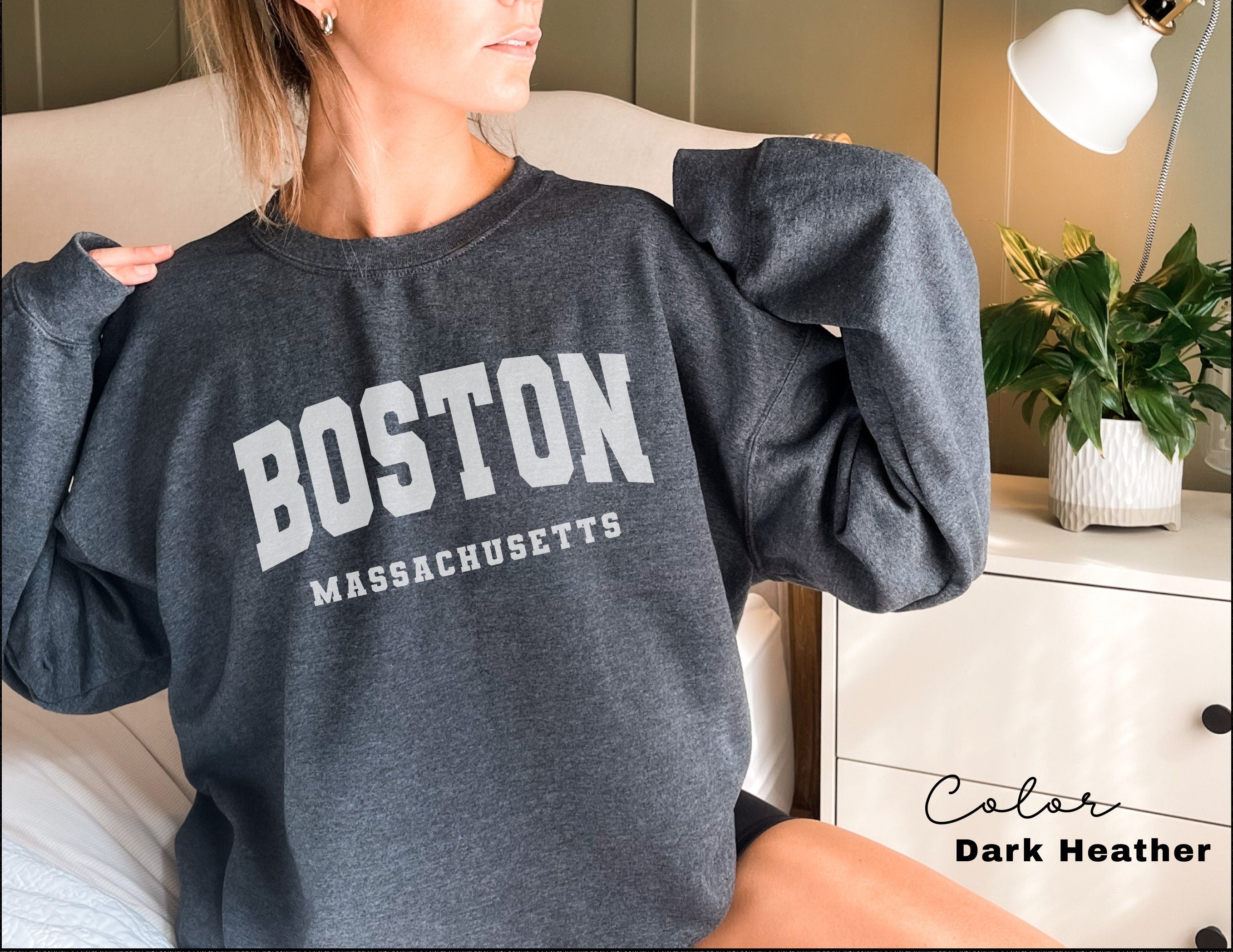 Preppy Boston Sweatshirt, Boston Pullover, Vintage Varsity Aesthetic, Trendy Travel Destination Gift, Boston Massachusetts Sweatshirt,