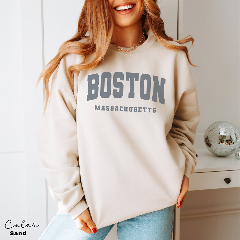 Preppy Boston Sweatshirt, Boston Pullover, Vintage Varsity Aesthetic, Trendy Travel Destination Gift, Boston Massachusetts Sweatshirt,