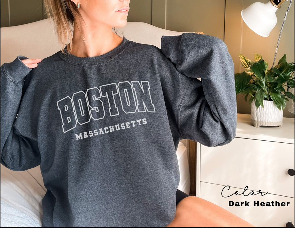 Preppy Boston Sweatshirt, Boston Pullover, Vintage Varsity Aesthetic, Trendy Travel Destination Gift, Boston Massachusetts Sweatshirt,