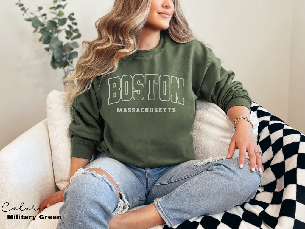 Preppy Boston Sweatshirt, Boston Pullover, Vintage Varsity Aesthetic, Trendy Travel Destination Gift, Boston Massachusetts Sweatshirt,