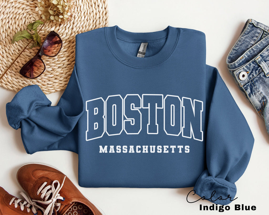 Preppy Boston Sweatshirt, Boston Pullover, Vintage Varsity Aesthetic, Trendy Travel Destination Gift, Boston Massachusetts Sweatshirt,