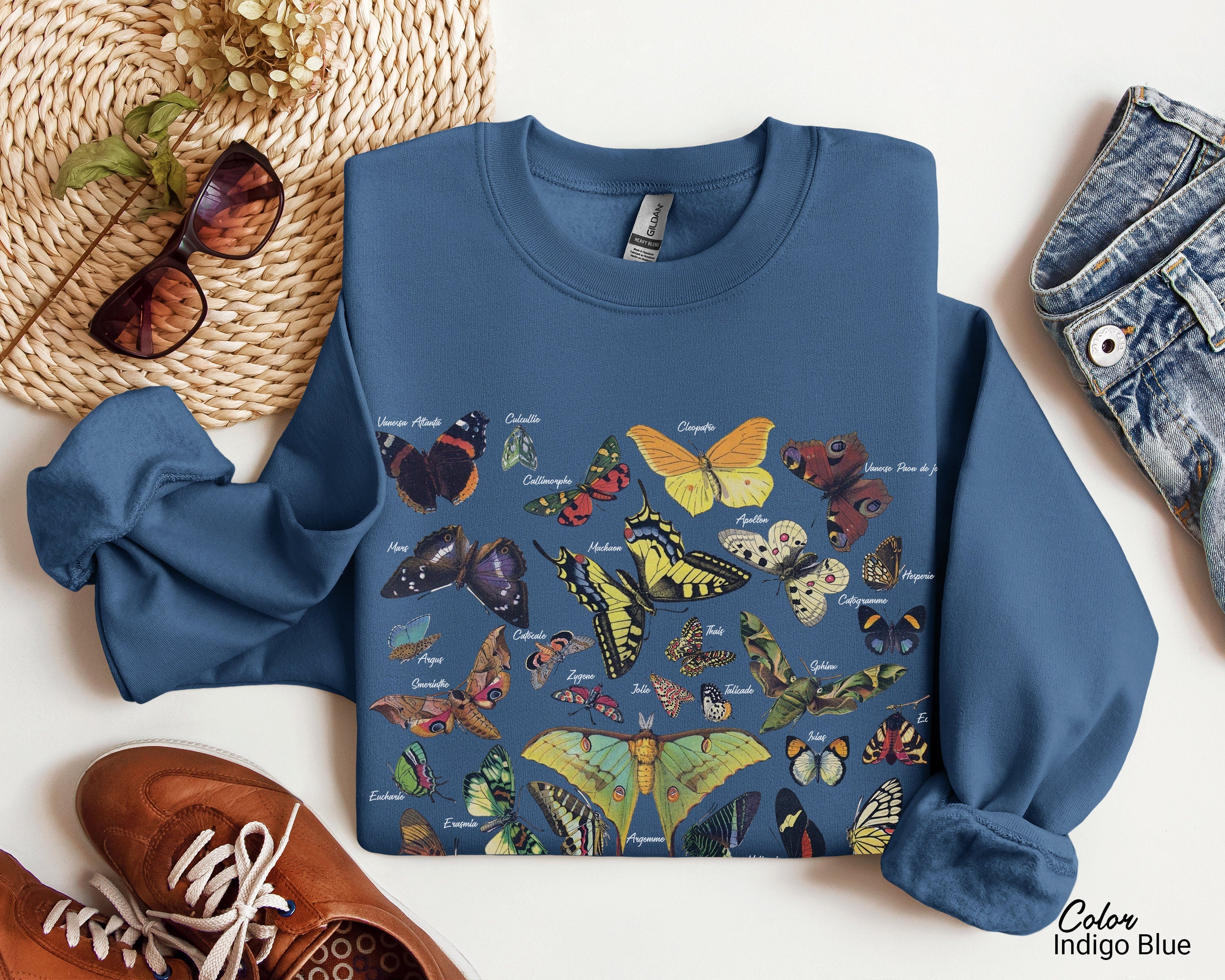 Vintage Butterfly Sweatshirt, Moth Aesthetic Sweatshirt, Nature Lover , Cottagecore, Forestcore, Floral Moth Sweatshirt, Dark Academia