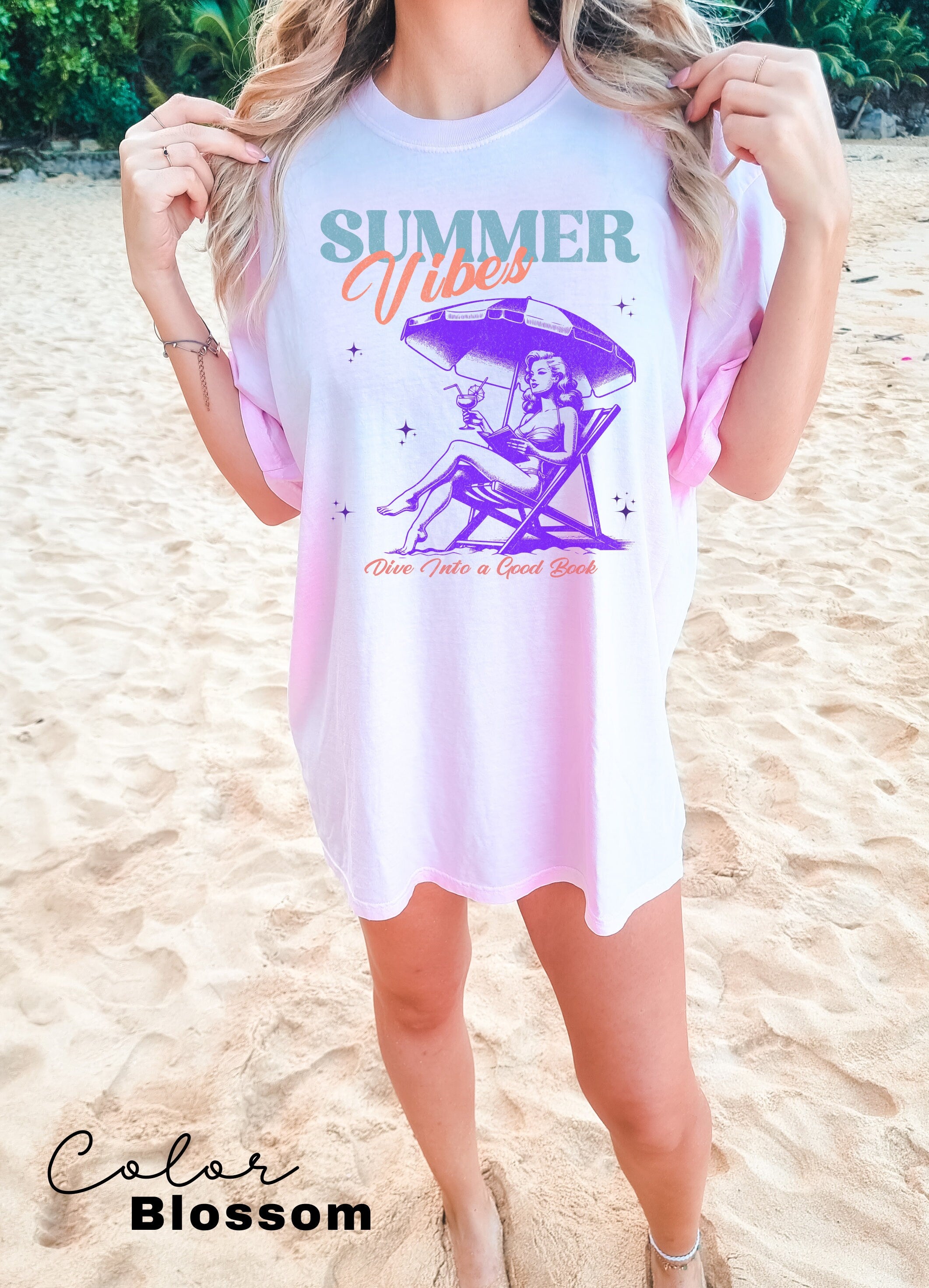 Book Girl Summer Shirt, Beach Book Lover Summer Bookish Funny Reader Oversized Beach Shirt Bookish Vacation Shirt Coconut Girl Romance Book