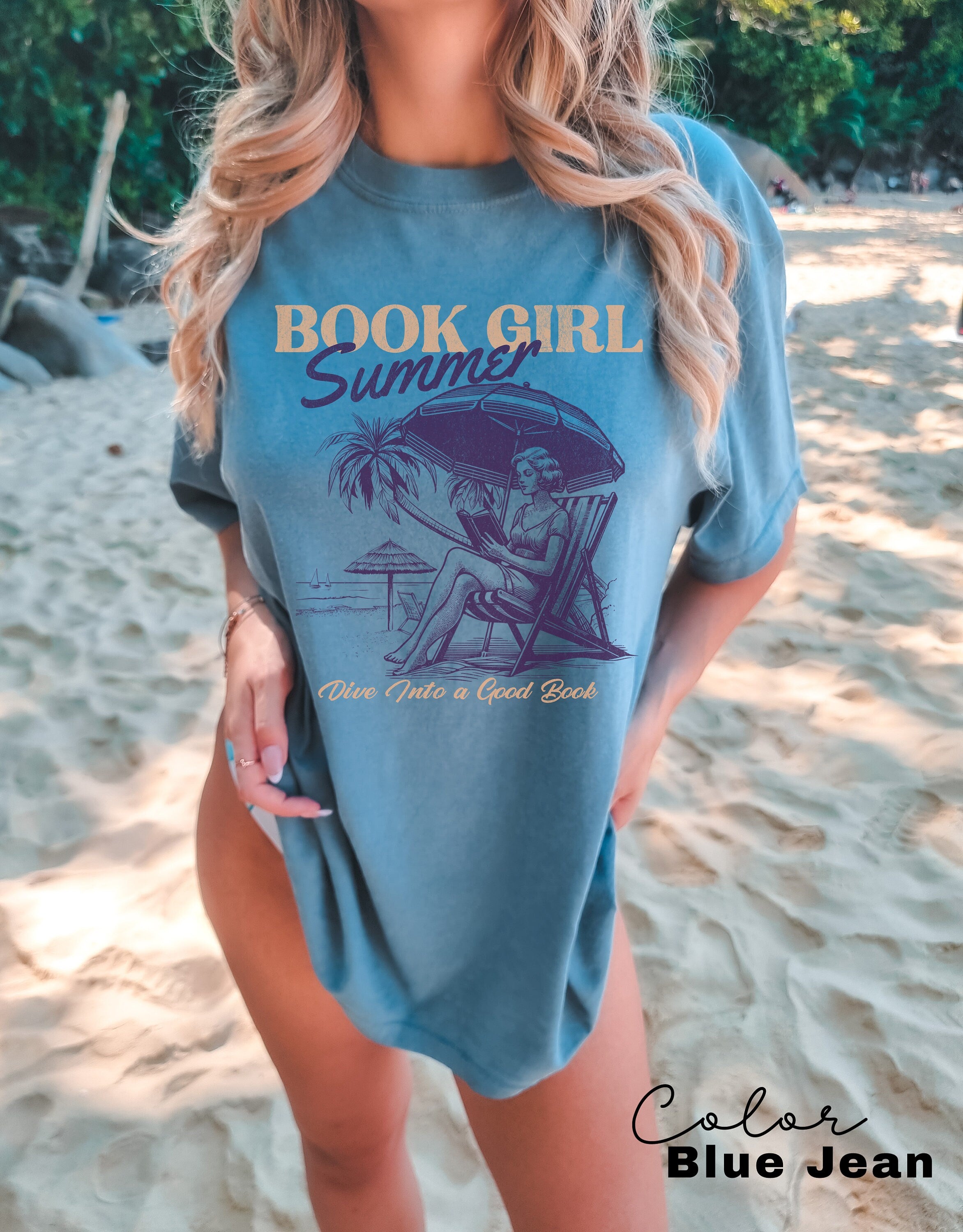 Book Girl Summer Shirt, Beach Book Lover Summer Bookish Funny Reader Oversized Beach Shirt Bookish Vacation Shirt Coconut Girl Romance Book