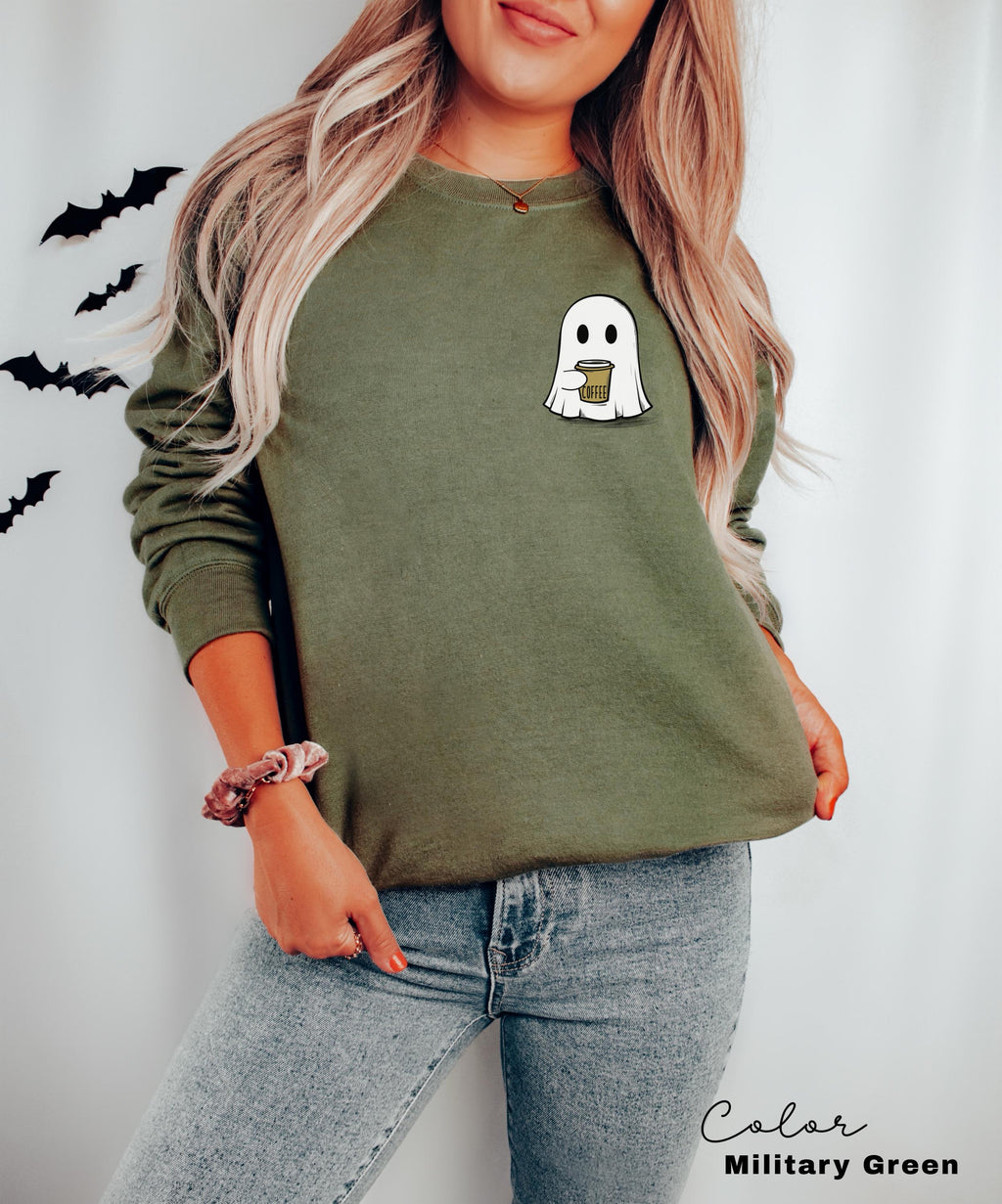 Cute Spooky Coffee Sweatshirt, Womens Ghost Sweatshirt, Spooky Season, Fall Coffee Lover Shirt, Halloween Party Shirt, Fall Graphic Shirt