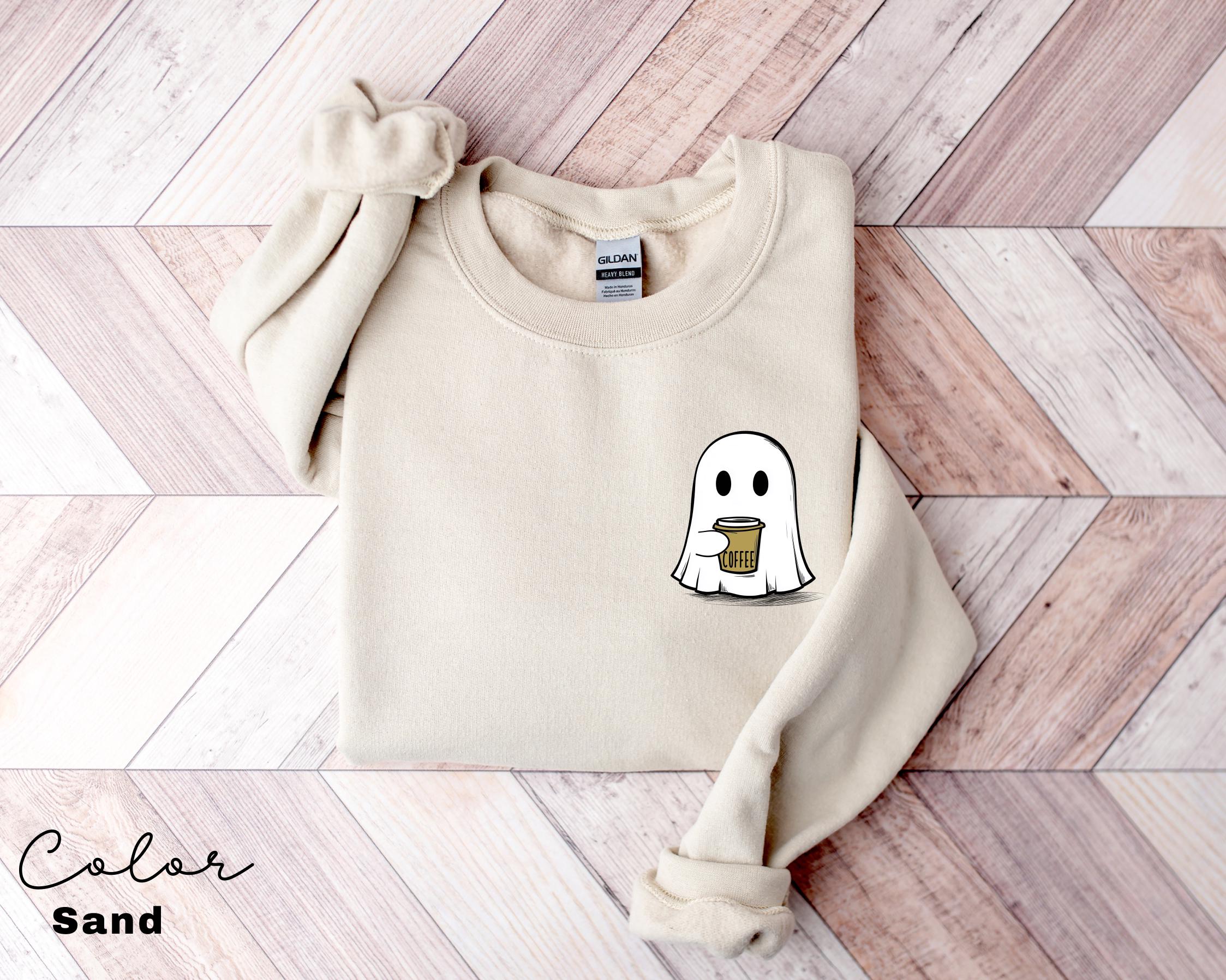Cute Spooky Coffee Sweatshirt, Womens Ghost Sweatshirt, Spooky Season, Fall Coffee Lover Shirt, Halloween Party Shirt, Fall Graphic Shirt