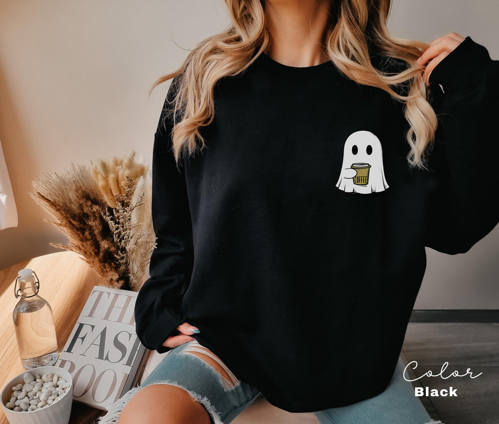 Cute Spooky Coffee Sweatshirt, Womens Ghost Sweatshirt, Spooky Season, Fall Coffee Lover Shirt, Halloween Party Shirt, Fall Graphic Shirt