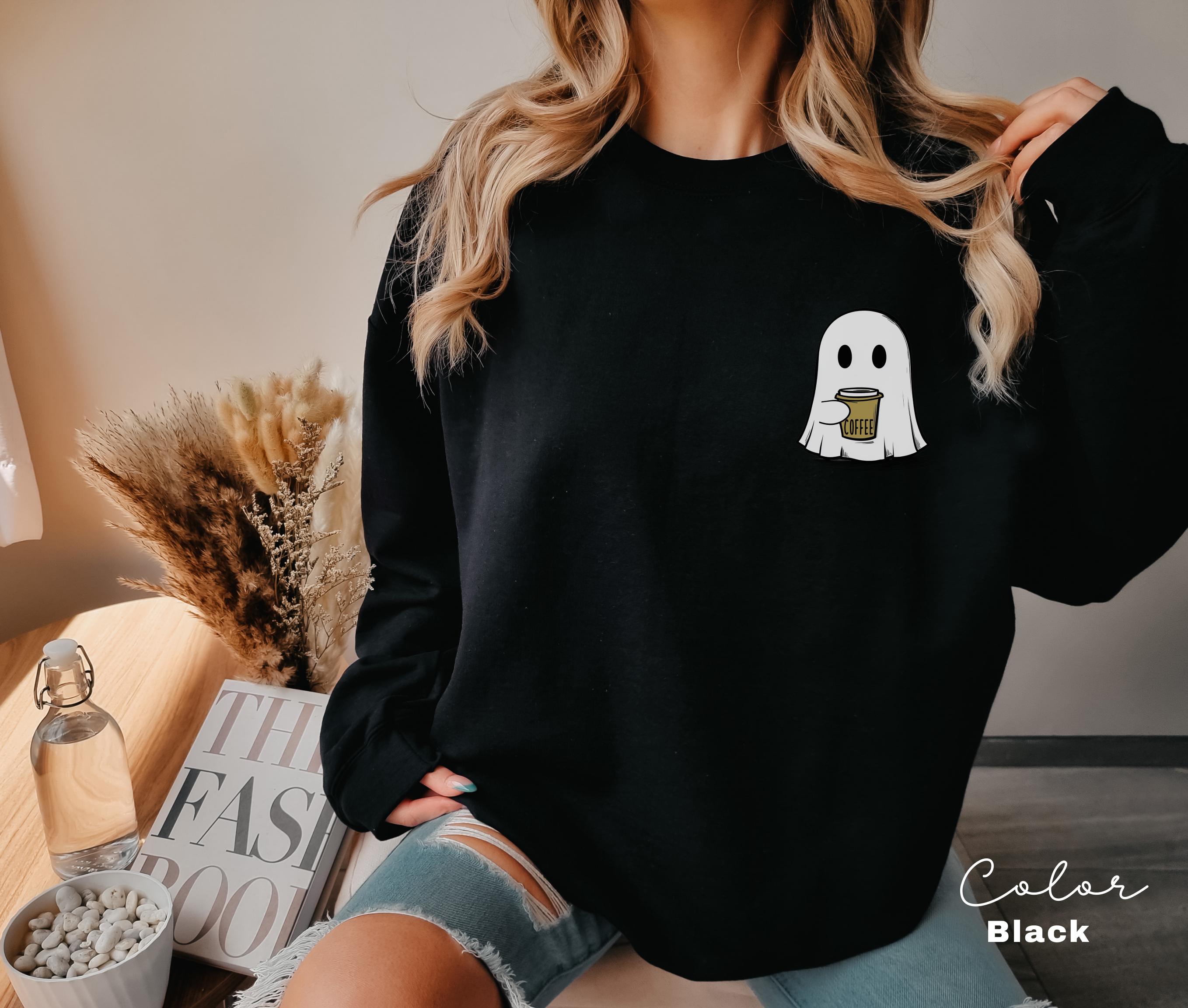 Cute Spooky Coffee Sweatshirt, Womens Ghost Sweatshirt, Spooky Season, Fall Coffee Lover Shirt, Halloween Party Shirt, Fall Graphic Shirt