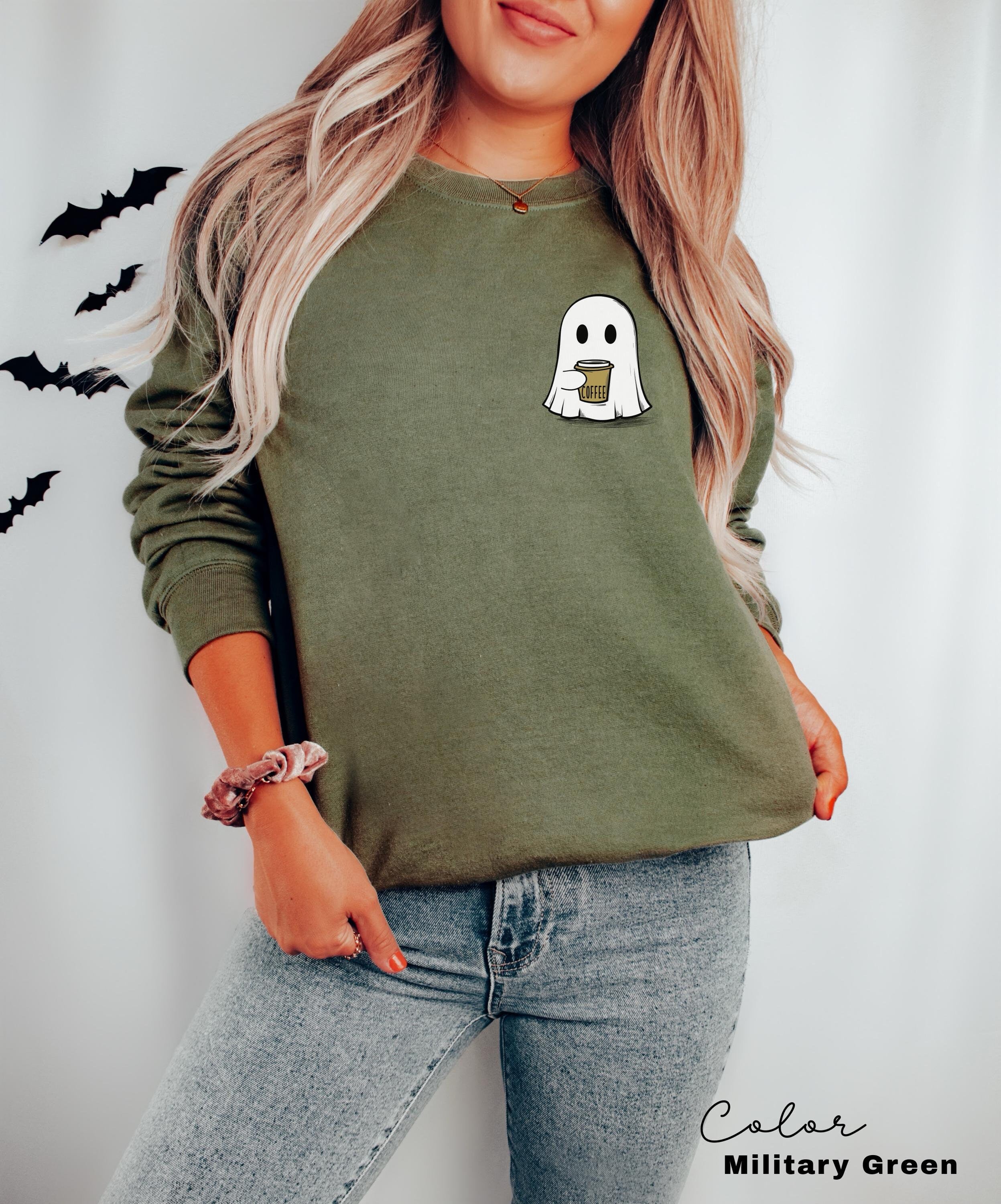 Cute Spooky Coffee Sweatshirt, Womens Ghost Sweatshirt, Spooky Season, Fall Coffee Lover Shirt, Halloween Party Shirt, Fall Graphic Shirt