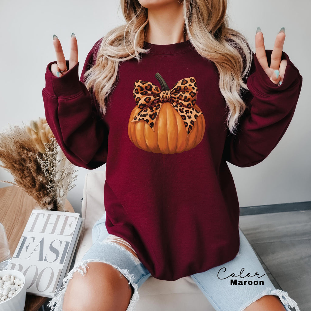 Leopard Pumpkin Season Sweatshirt, Fall Pumpkin Coquette Bow Sweater, Fall Vibes Shirt, Fall Season Shirt, Halloween Patch Shirt,