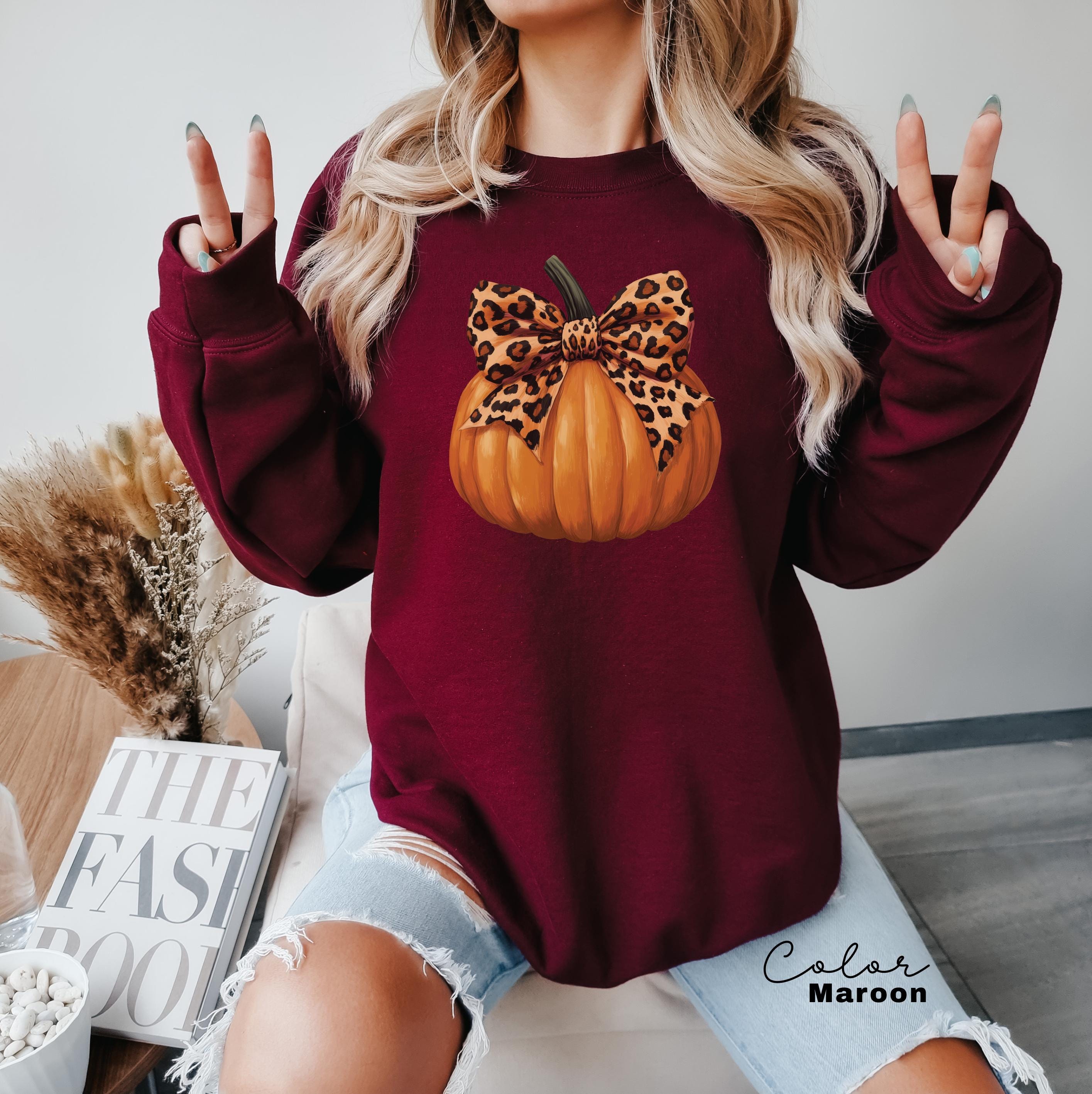 Leopard Pumpkin Season Sweatshirt, Fall Pumpkin Coquette Bow Sweater, Fall Vibes Shirt, Fall Season Shirt, Halloween Patch Shirt,