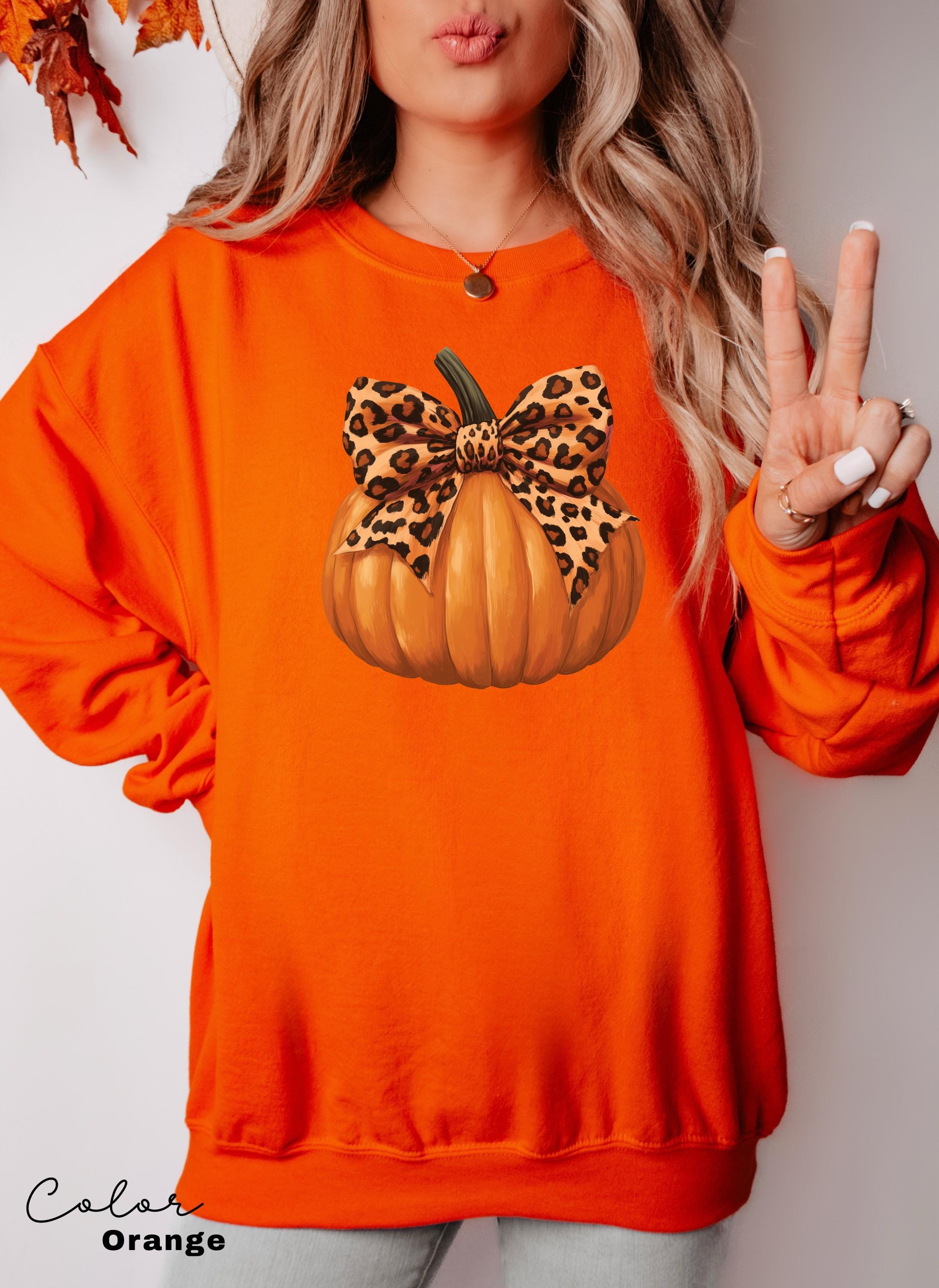 Leopard Pumpkin Season Sweatshirt, Fall Pumpkin Coquette Bow Sweater, Fall Vibes Shirt, Fall Season Shirt, Halloween Patch Shirt,