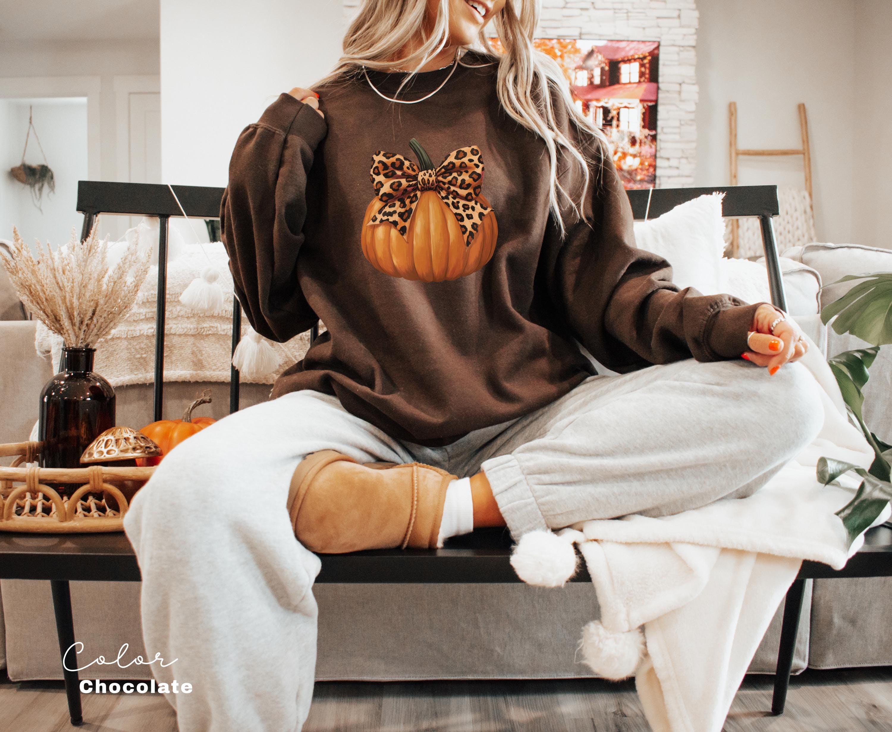 Leopard Pumpkin Season Sweatshirt, Fall Pumpkin Coquette Bow Sweater, Fall Vibes Shirt, Fall Season Shirt, Halloween Patch Shirt,