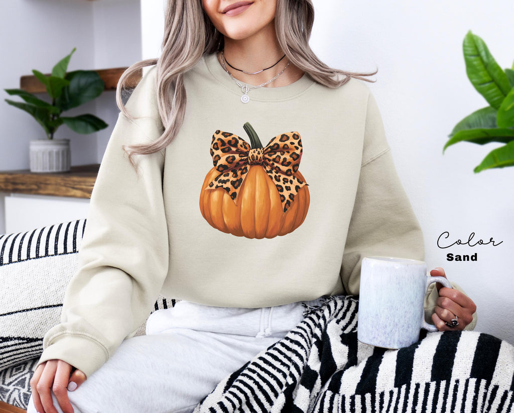 Leopard Pumpkin Season Sweatshirt, Fall Pumpkin Coquette Bow Sweater, Fall Vibes Shirt, Fall Season Shirt, Halloween Patch Shirt,