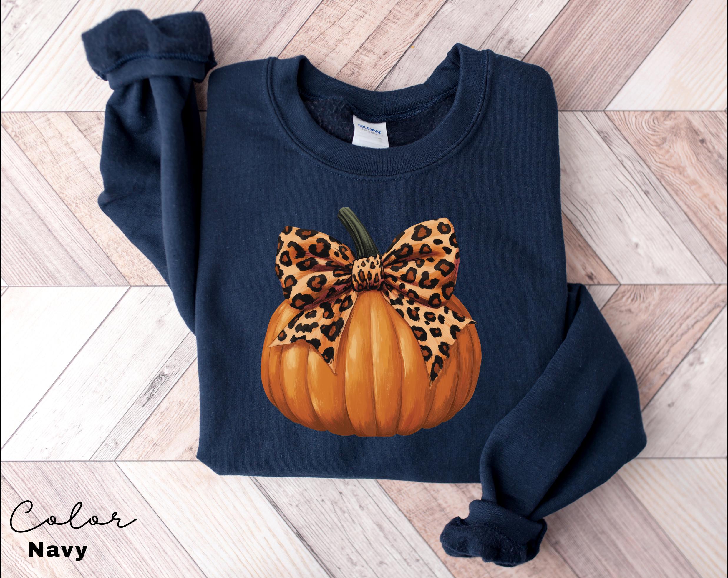 Leopard Pumpkin Season Sweatshirt, Fall Pumpkin Coquette Bow Sweater, Fall Vibes Shirt, Fall Season Shirt, Halloween Patch Shirt,