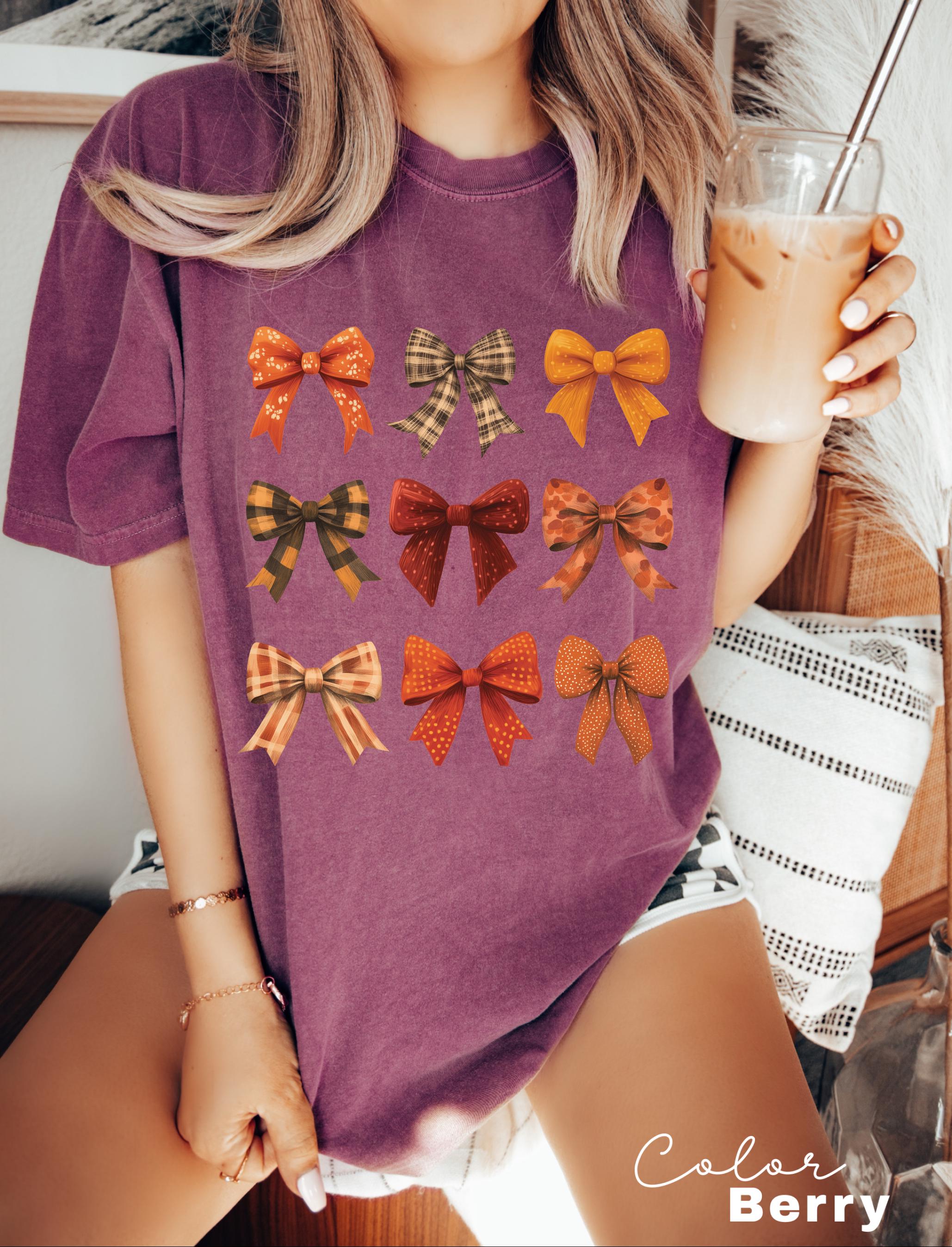 Coquette Bow Shirt Fall, Fall Coquette Bow Sweatshirt, Autumn Pumpkin Tee, Fall T-Shirt , Comfort Colors® Shirt, Thanksgiving Shirt, Gift