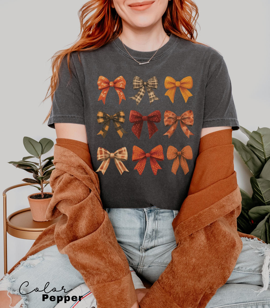 Coquette Bow Shirt Fall, Fall Coquette Bow Sweatshirt, Autumn Pumpkin Tee, Fall T-Shirt , Comfort Colors® Shirt, Thanksgiving Shirt, Gift