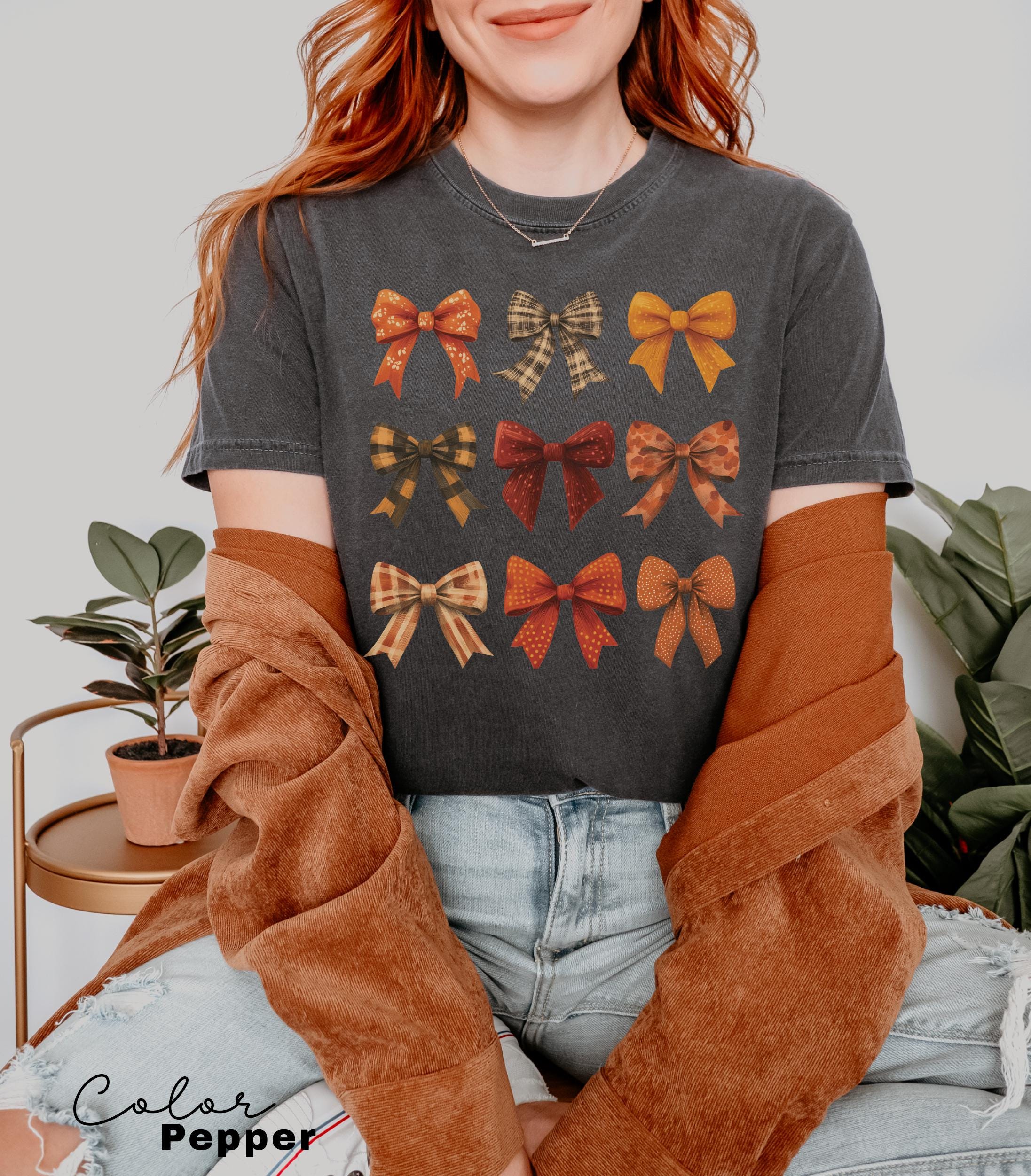 Coquette Bow Shirt Fall, Fall Coquette Bow Sweatshirt, Autumn Pumpkin Tee, Fall T-Shirt , Comfort Colors® Shirt, Thanksgiving Shirt, Gift