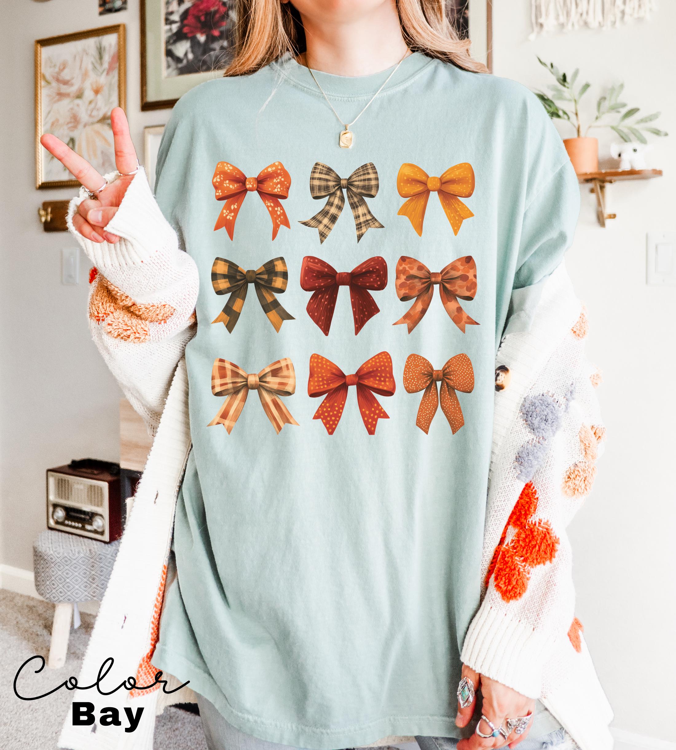 Coquette Bow Shirt Fall, Fall Coquette Bow Sweatshirt, Autumn Pumpkin Tee, Fall T-Shirt , Comfort Colors® Shirt, Thanksgiving Shirt, Gift