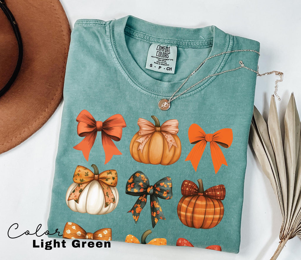 Retro Fall Pumpkin Bow Shirt, Fall Coquette Bow Sweatshirt, Autumn Pumpkin Tee, Fall T-Shirt , Comfort Colors® Shirt, Thanksgiving Shirt