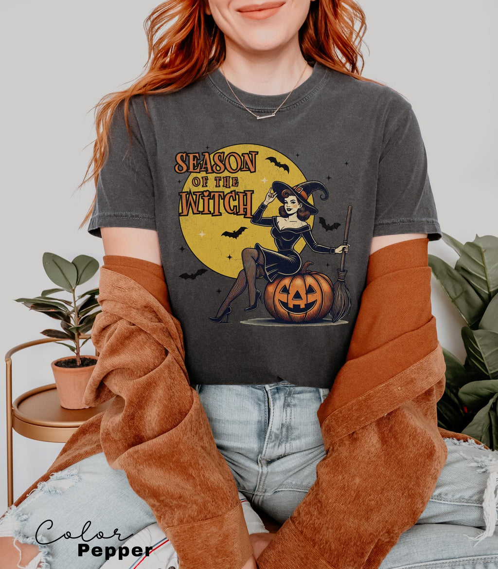 Season of the Witch Shirt Funny Vintage Halloween Tshirt Cute Retro Horror Social Club Tee Fall Party Trendy Spooky Clothing Comfort Colors