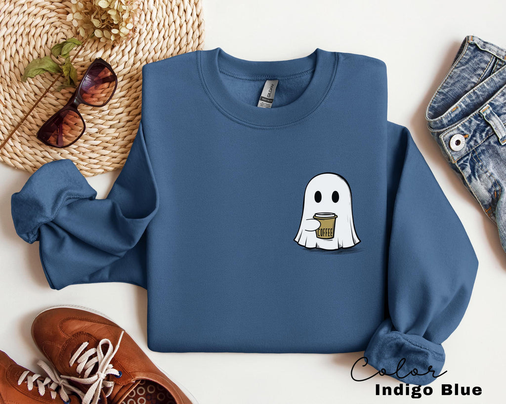 Cute Spooky Coffee Sweatshirt, Womens Ghost Sweatshirt, Spooky Season, Fall Coffee Lover Shirt, Halloween Party Shirt, Fall Graphic Shirt