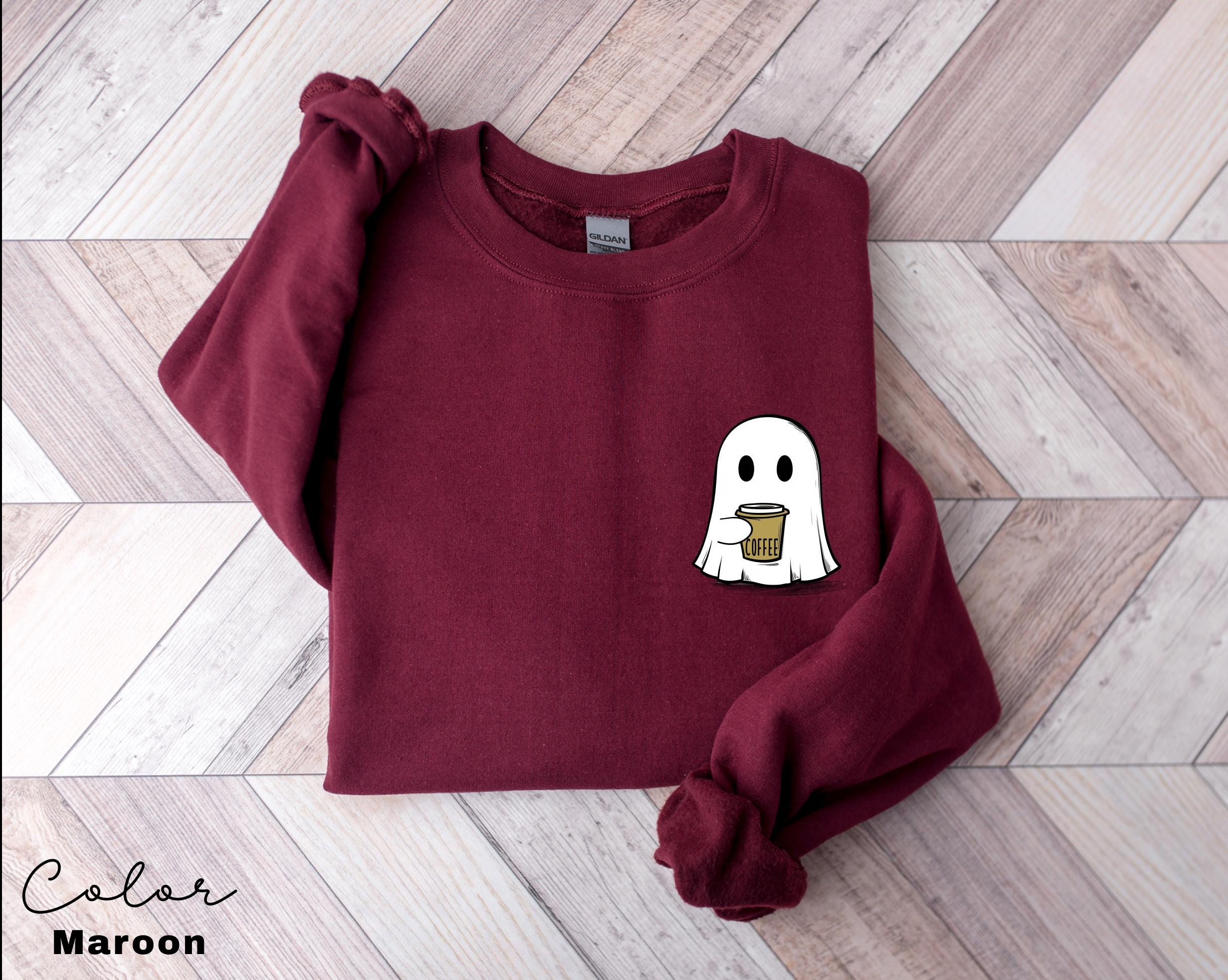 Cute Spooky Coffee Sweatshirt, Womens Ghost Sweatshirt, Spooky Season, Fall Coffee Lover Shirt, Halloween Party Shirt, Fall Graphic Shirt