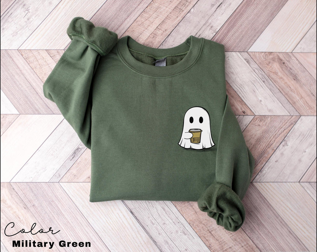 Cute Spooky Coffee Sweatshirt, Womens Ghost Sweatshirt, Spooky Season, Fall Coffee Lover Shirt, Halloween Party Shirt, Fall Graphic Shirt