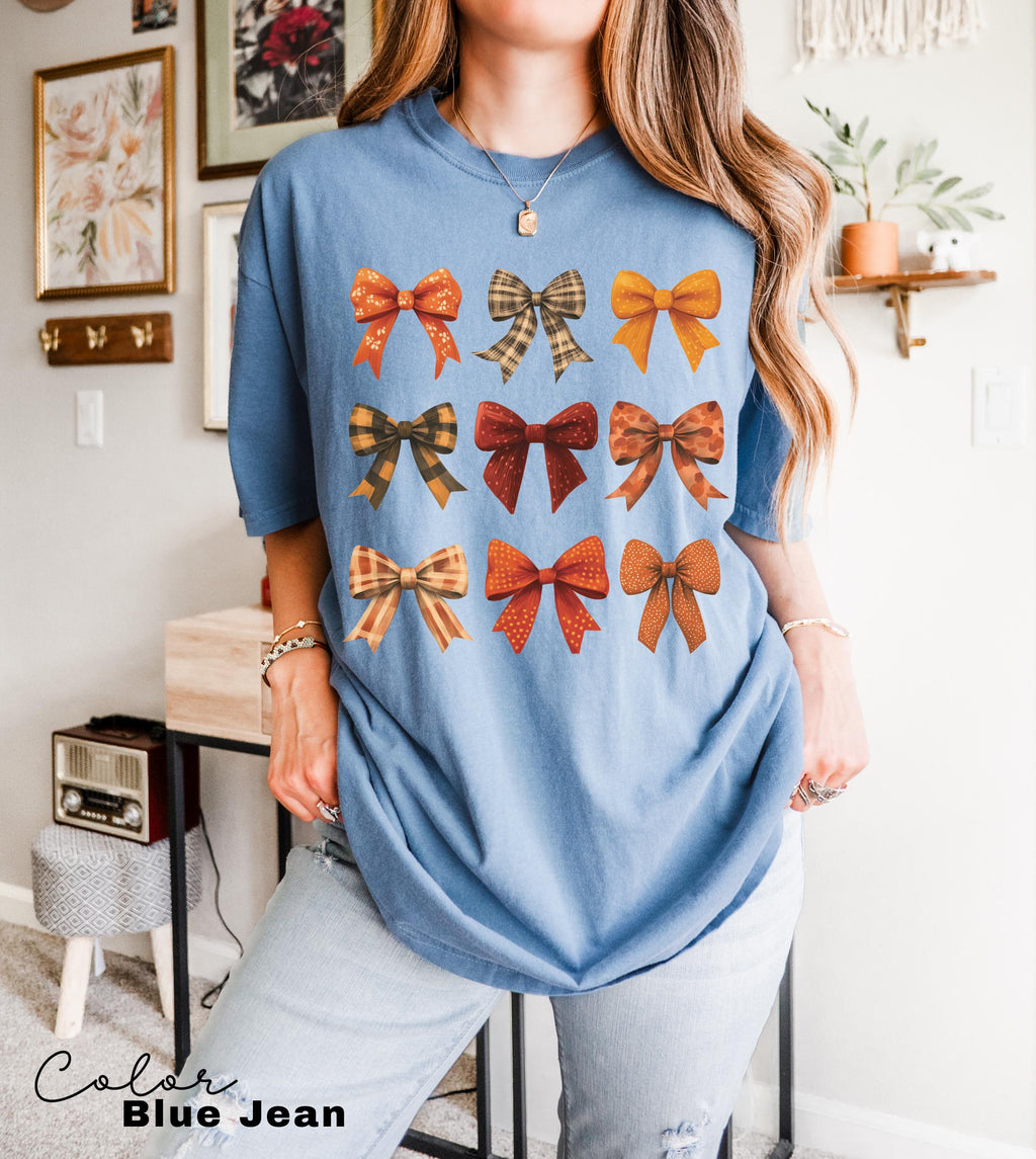 Coquette Bow Shirt Fall, Fall Coquette Bow Sweatshirt, Autumn Pumpkin Tee, Fall T-Shirt , Comfort Colors® Shirt, Thanksgiving Shirt, Gift