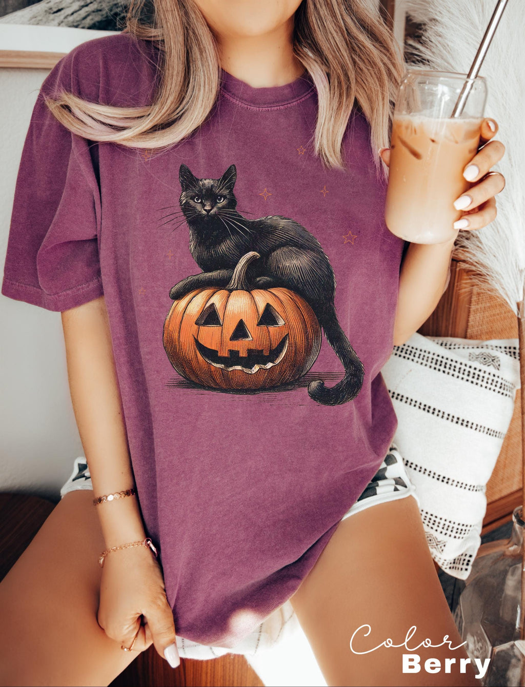 Black Cat on Pumpkin shirt, Comfort Colors shirt for fall, Black Cat t-shirt, Halloween Black Cat Design, Fall Shirt, Vintage 90s, Cat Lover