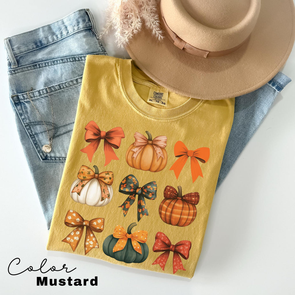 Retro Fall Pumpkin Bow Shirt, Fall Coquette Bow Sweatshirt, Autumn Pumpkin Tee, Fall T-Shirt , Comfort Colors® Shirt, Thanksgiving Shirt