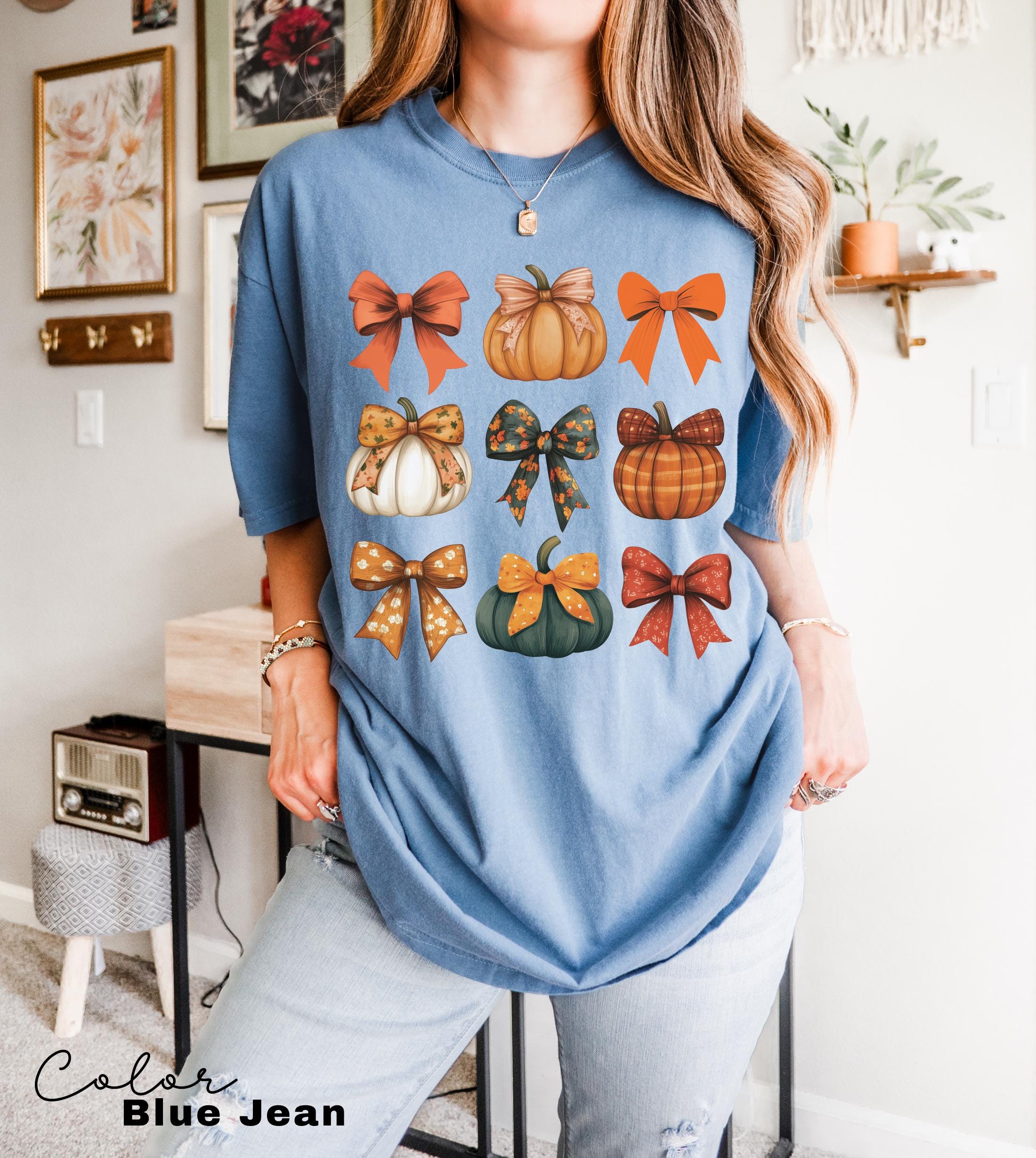 Retro Fall Pumpkin Bow Shirt, Fall Coquette Bow Sweatshirt, Autumn Pumpkin Tee, Fall T-Shirt , Comfort Colors® Shirt, Thanksgiving Shirt