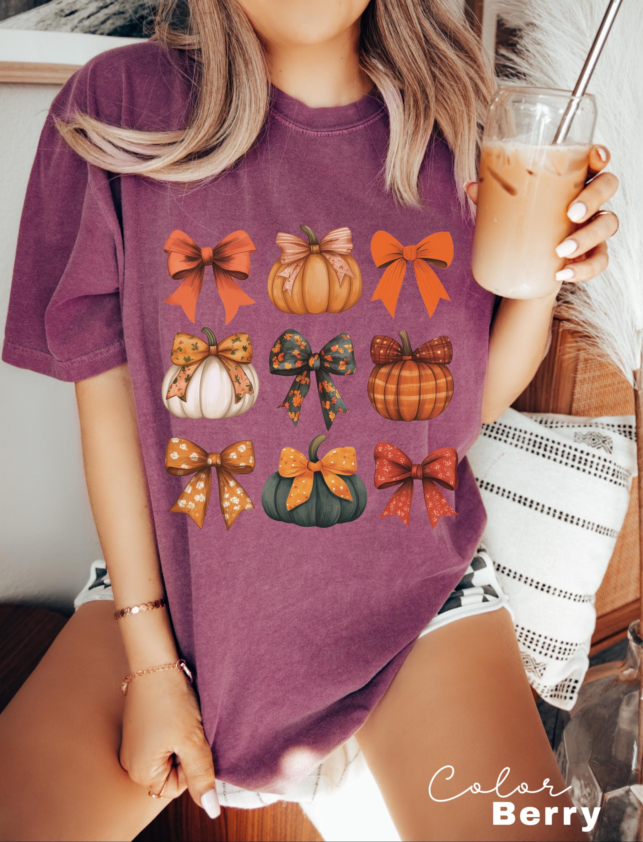 Retro Fall Pumpkin Bow Shirt, Fall Coquette Bow Sweatshirt, Autumn Pumpkin Tee, Fall T-Shirt , Comfort Colors® Shirt, Thanksgiving Shirt