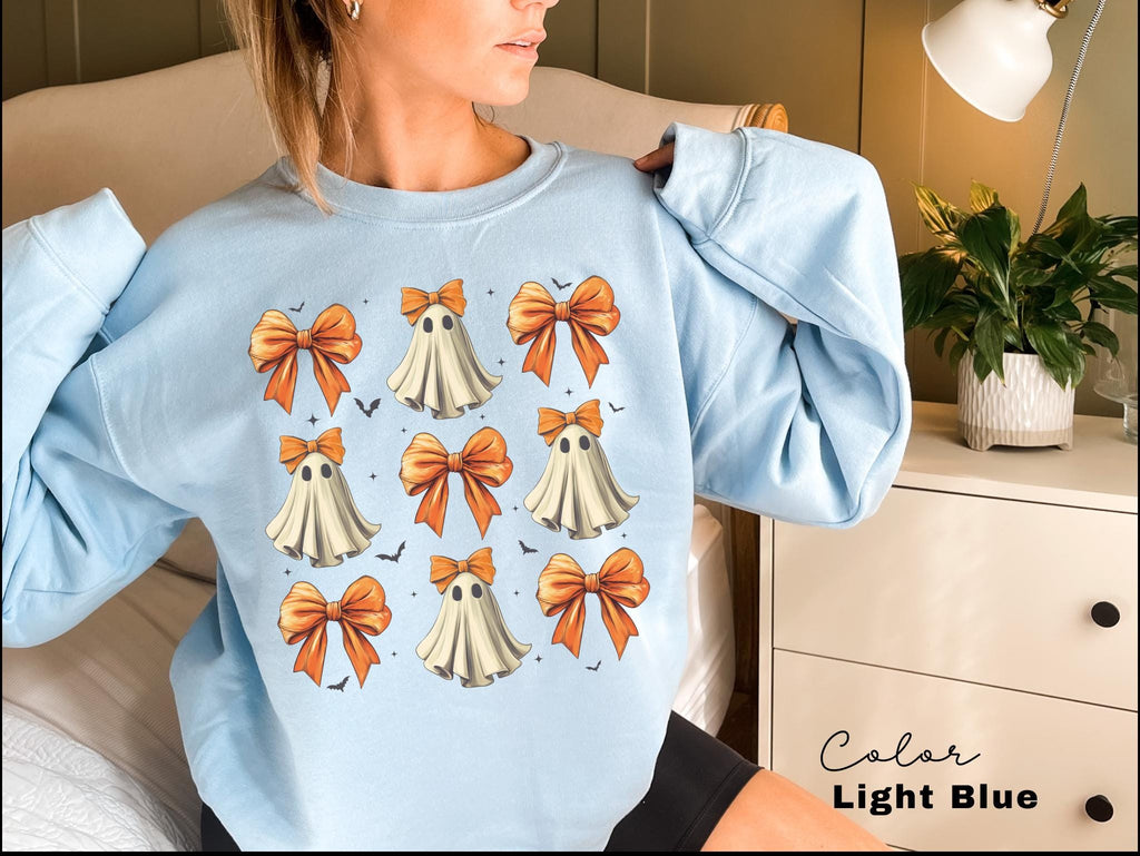 Ghost Bow Coquette Sweatshirt, Halloween Coquette Orange Bow, Ghost Halloween, Spooky Season, Girly Halloween Crewneck, Fall Sweatshirt