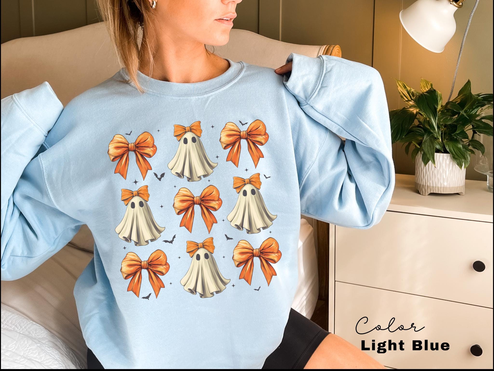Ghost Bow Coquette Sweatshirt, Halloween Coquette Orange Bow, Ghost Halloween, Spooky Season, Girly Halloween Crewneck, Fall Sweatshirt